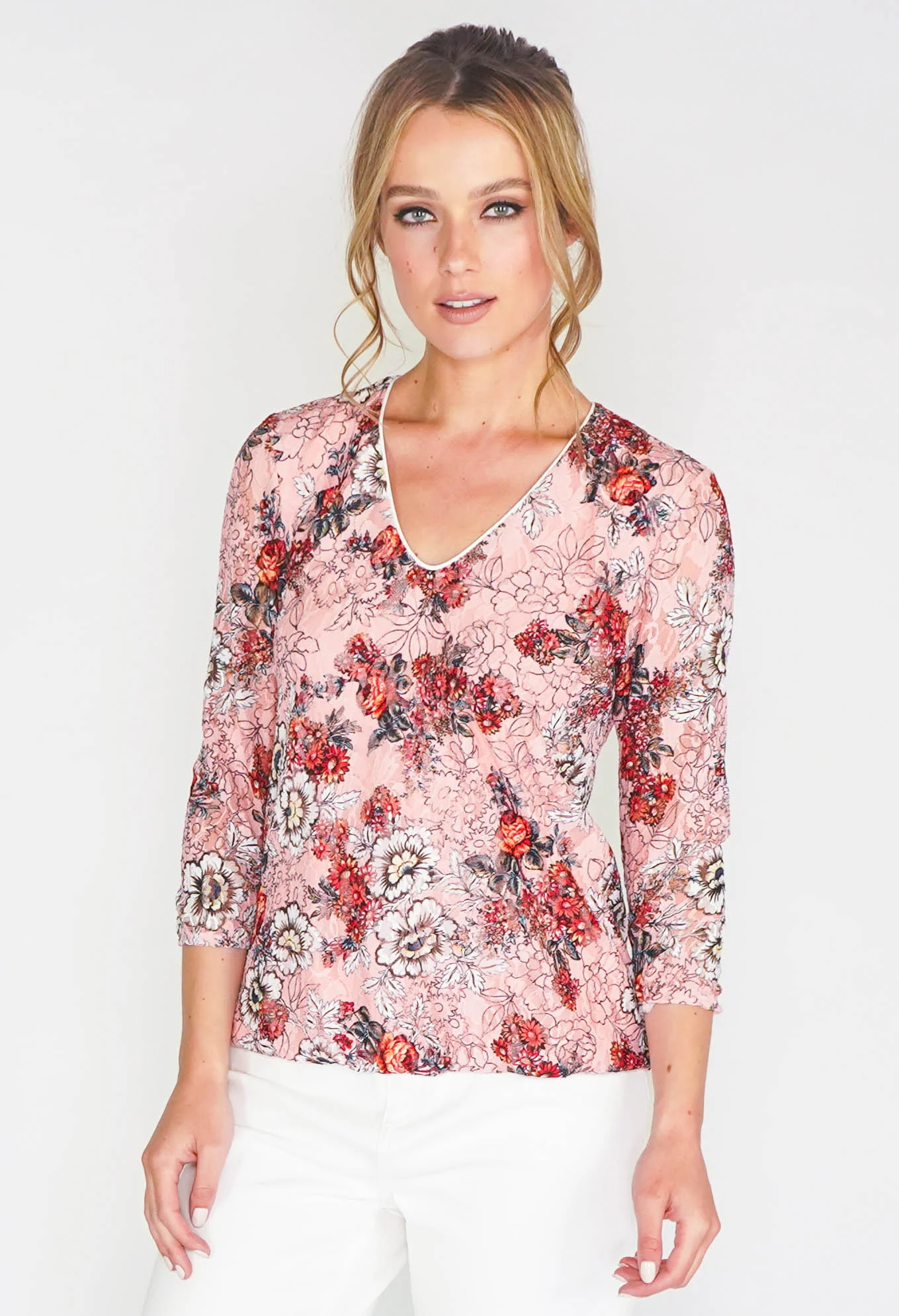 FLORAL PRINT LACE DESIGN TOP