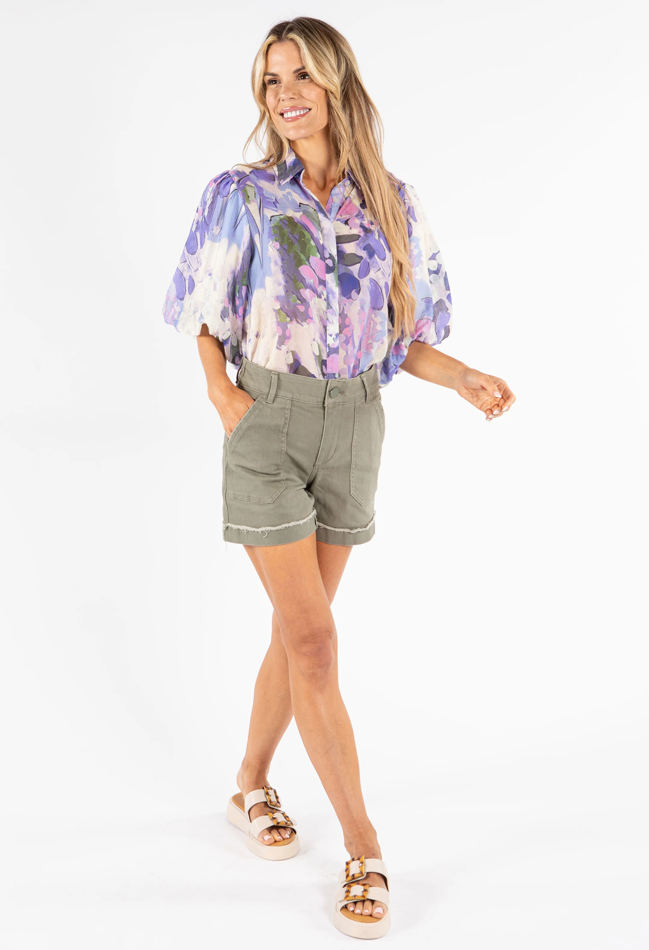 Abstract Balloon Sleeve Blouse