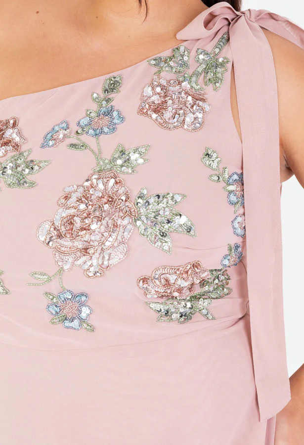 Floral Embellished Self-Tie One Shoulder Maxi Dress