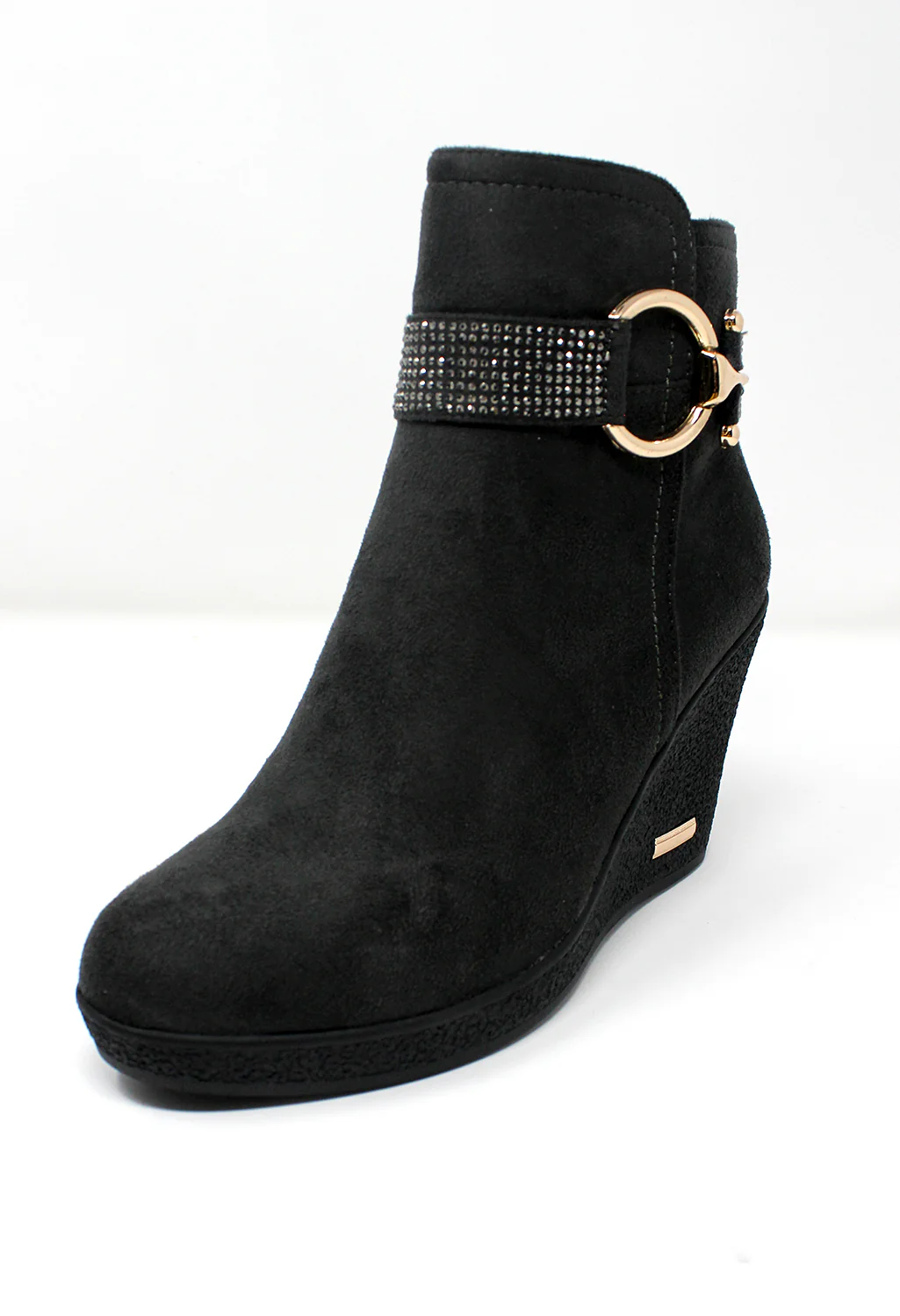 Grey Microfibre Side Zip Ankle Wedge Boot