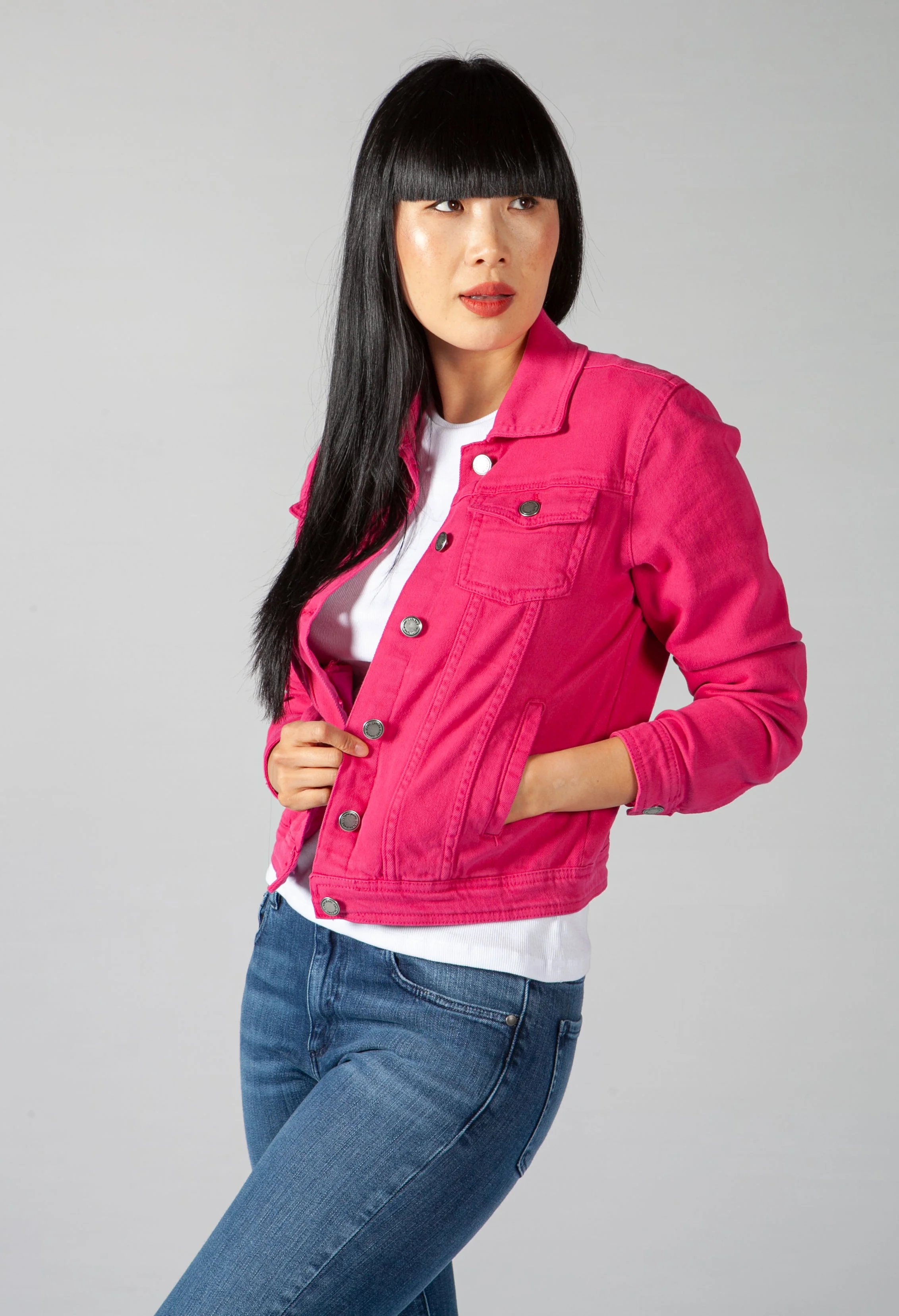 Summer Denim Jacket in Bright Fuchsia