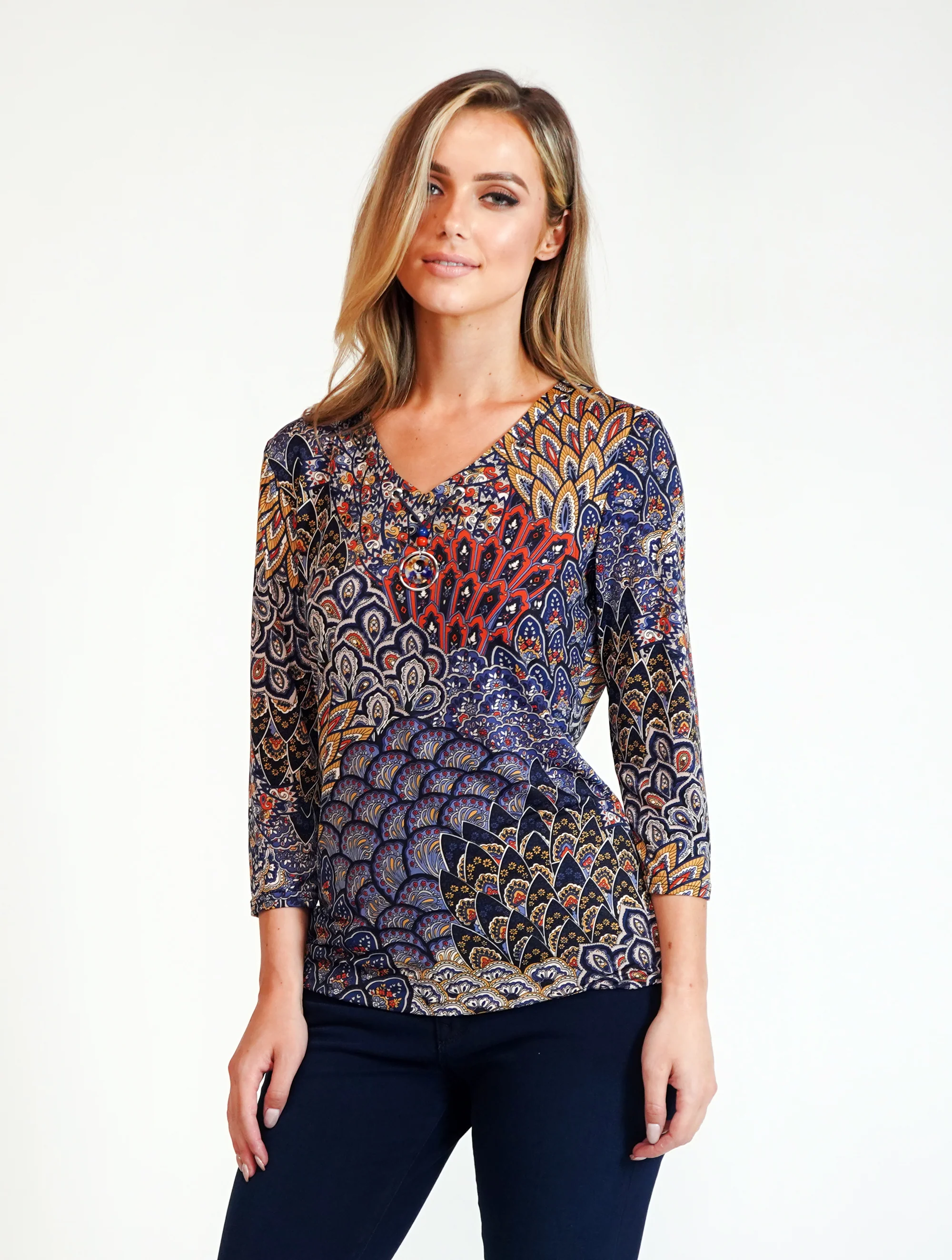 Navy/Rust Patterned Top