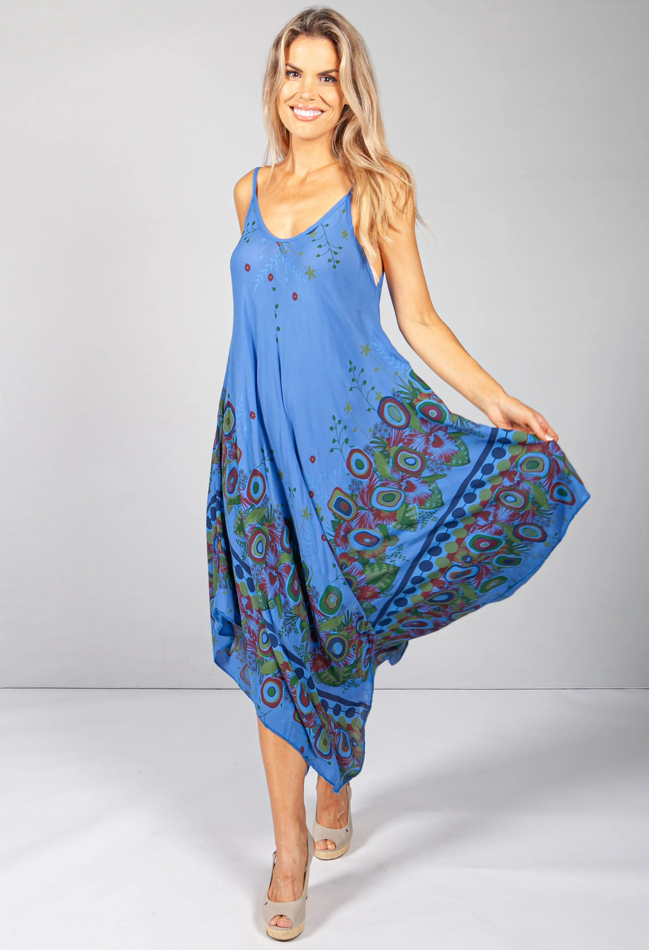 Floral Abstract Print Dress in Royal Blue