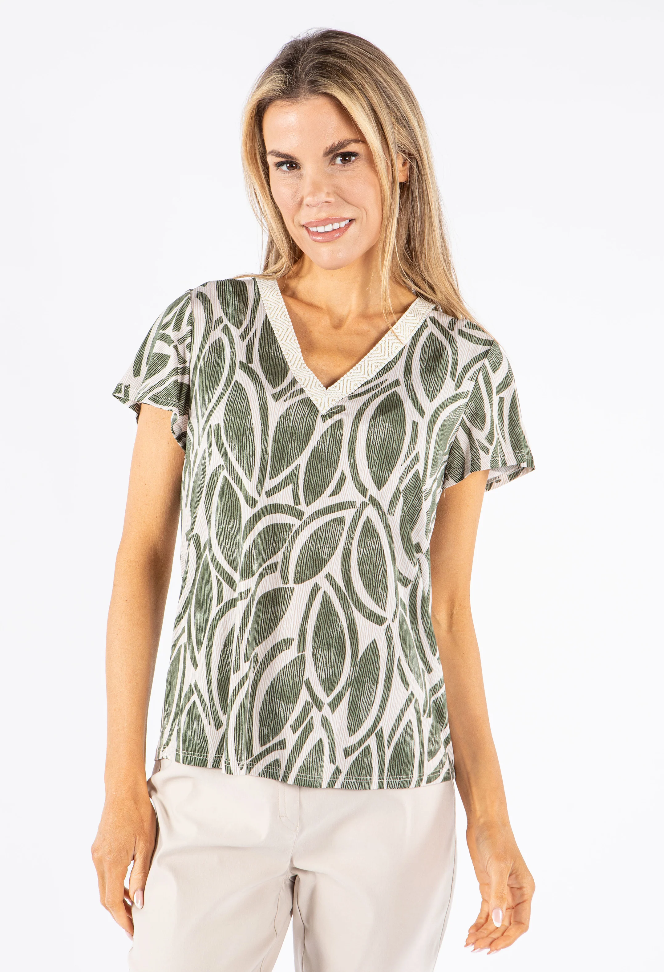 Geometric Print V-Neck Top