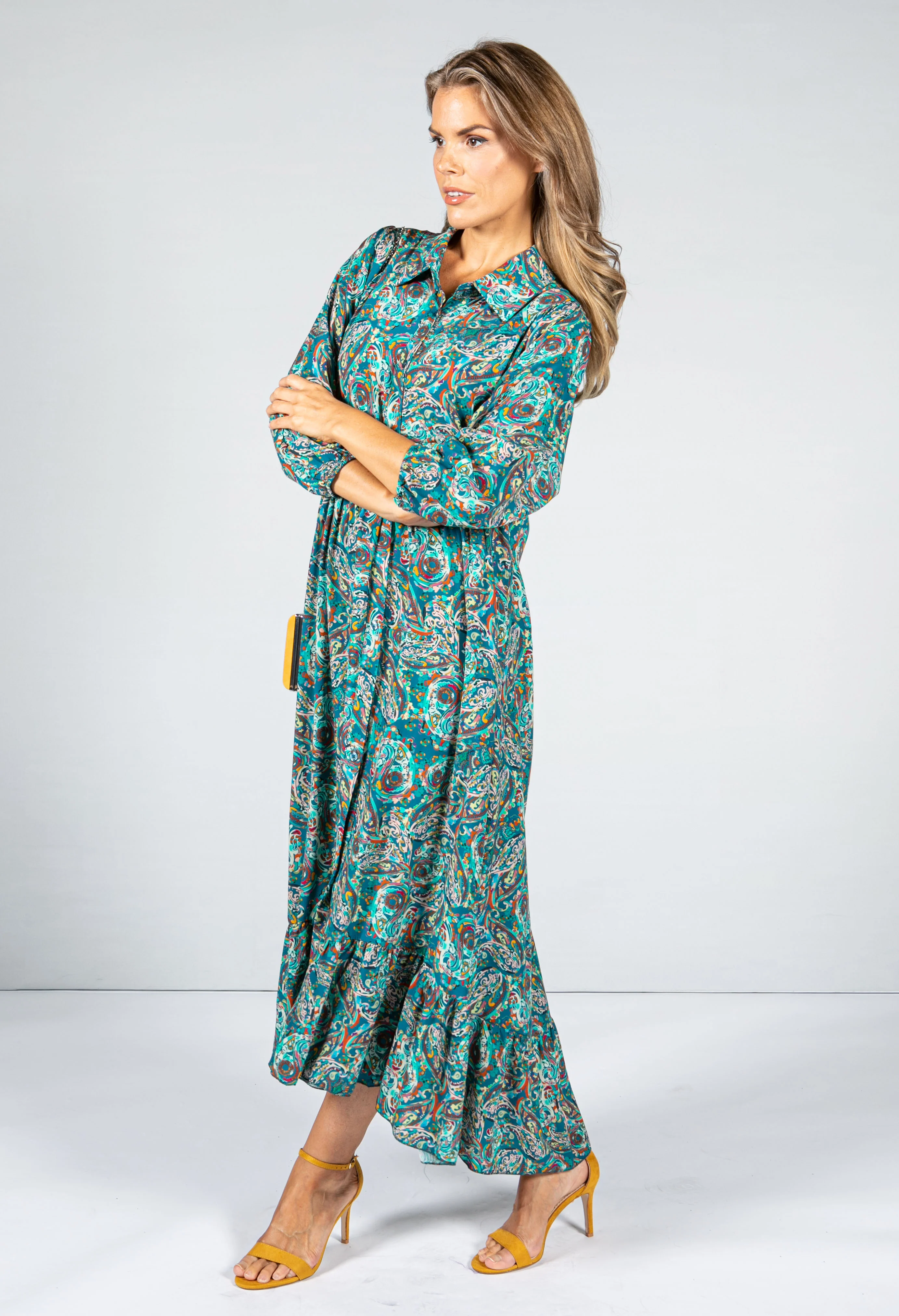 Paisley Pop Print Maxi Dress in Jade & Teal