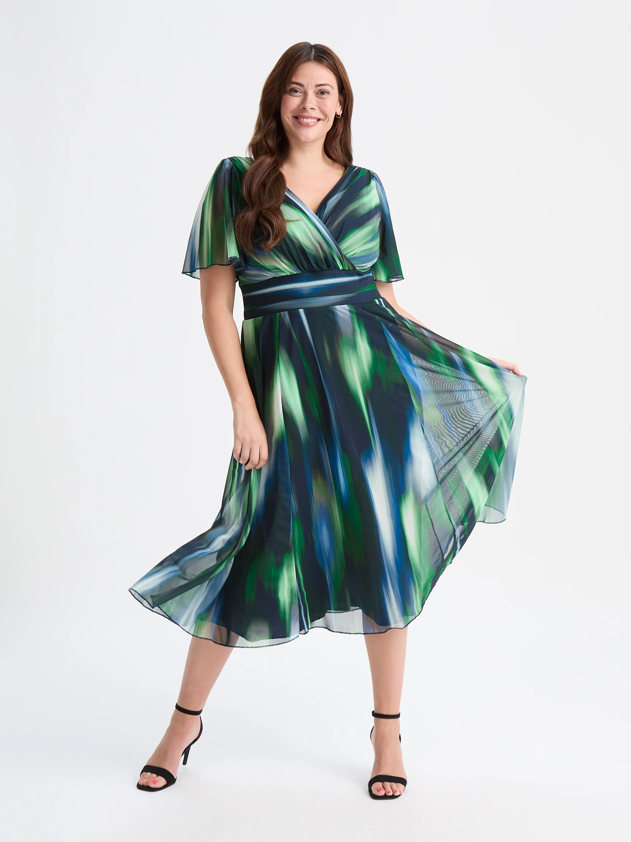 Victoria Angel Sleeve Mesh Midi Curve+ Dress