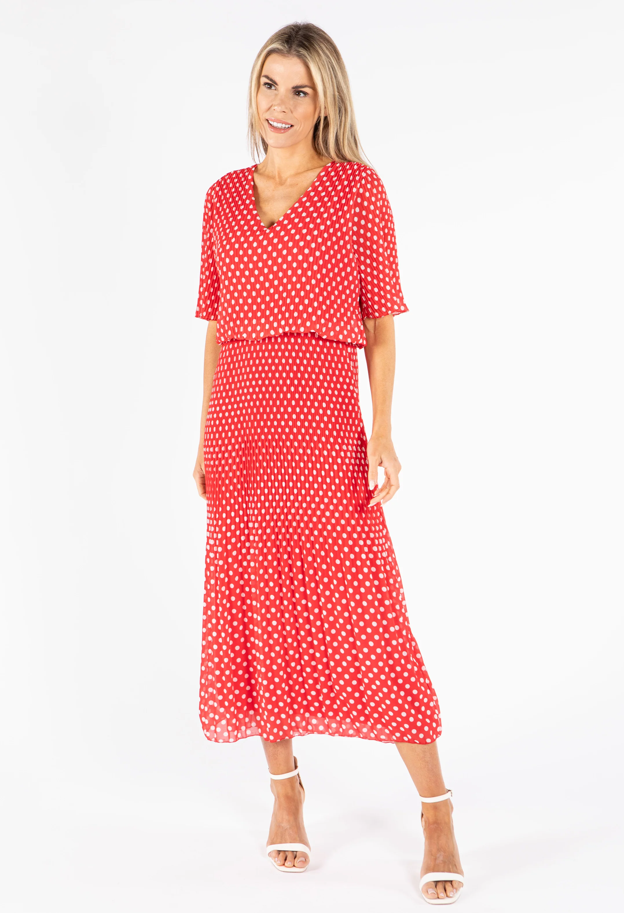 Plisse Pleat Polka Dot Maxi Dress