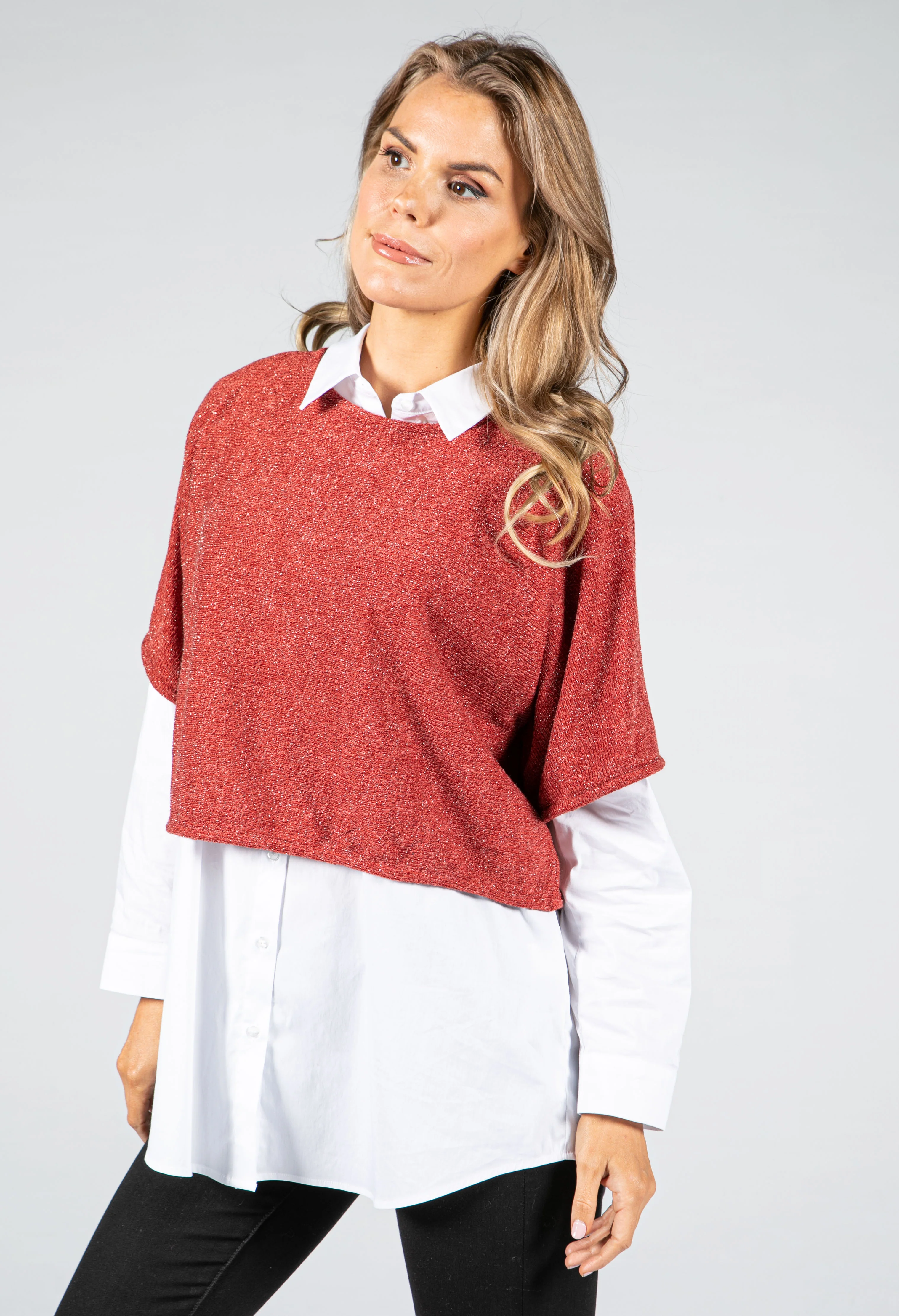 Lurex Knit Pullover in Orange