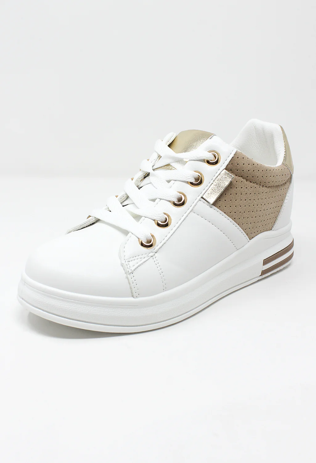 White trainer with Gold detail