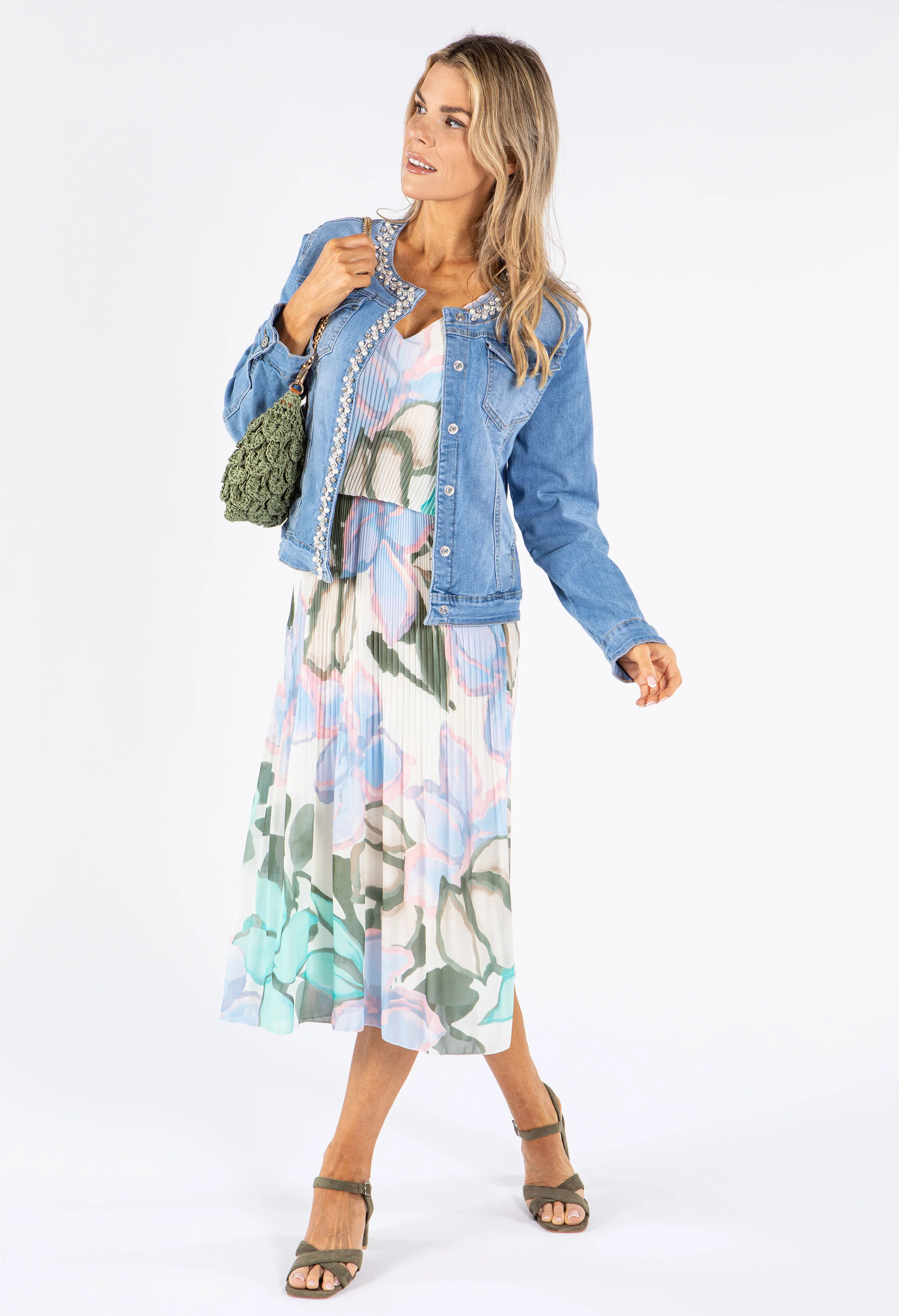 Floral Plisse Pleated Pop Over Dress