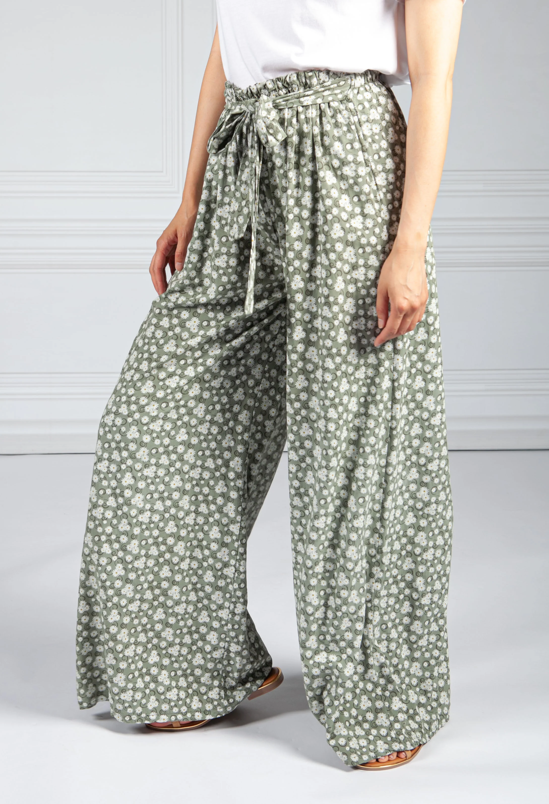 Daisy Chain Palazzo Pants in Khaki
