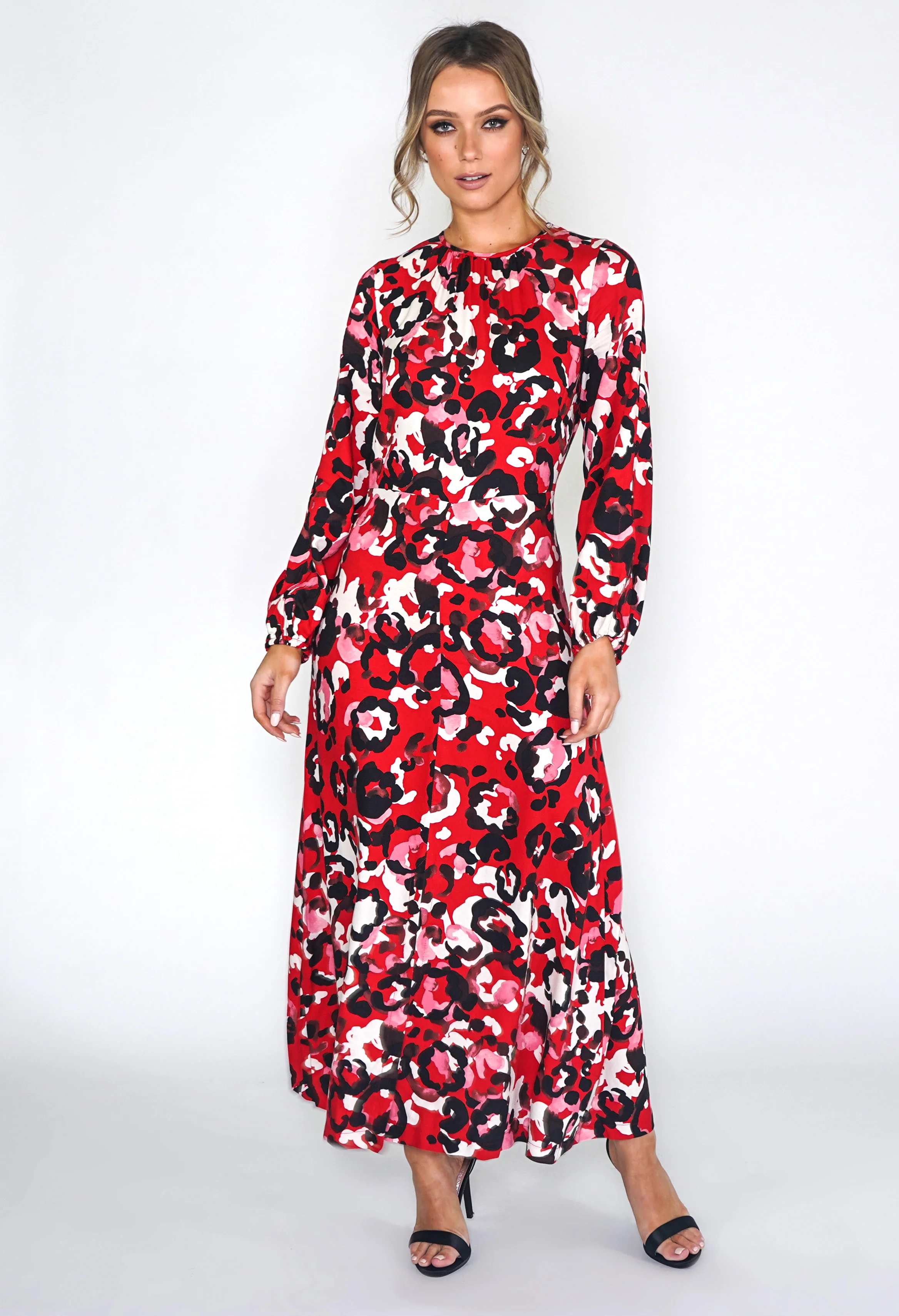 RED A-LINE MIDI DRESS