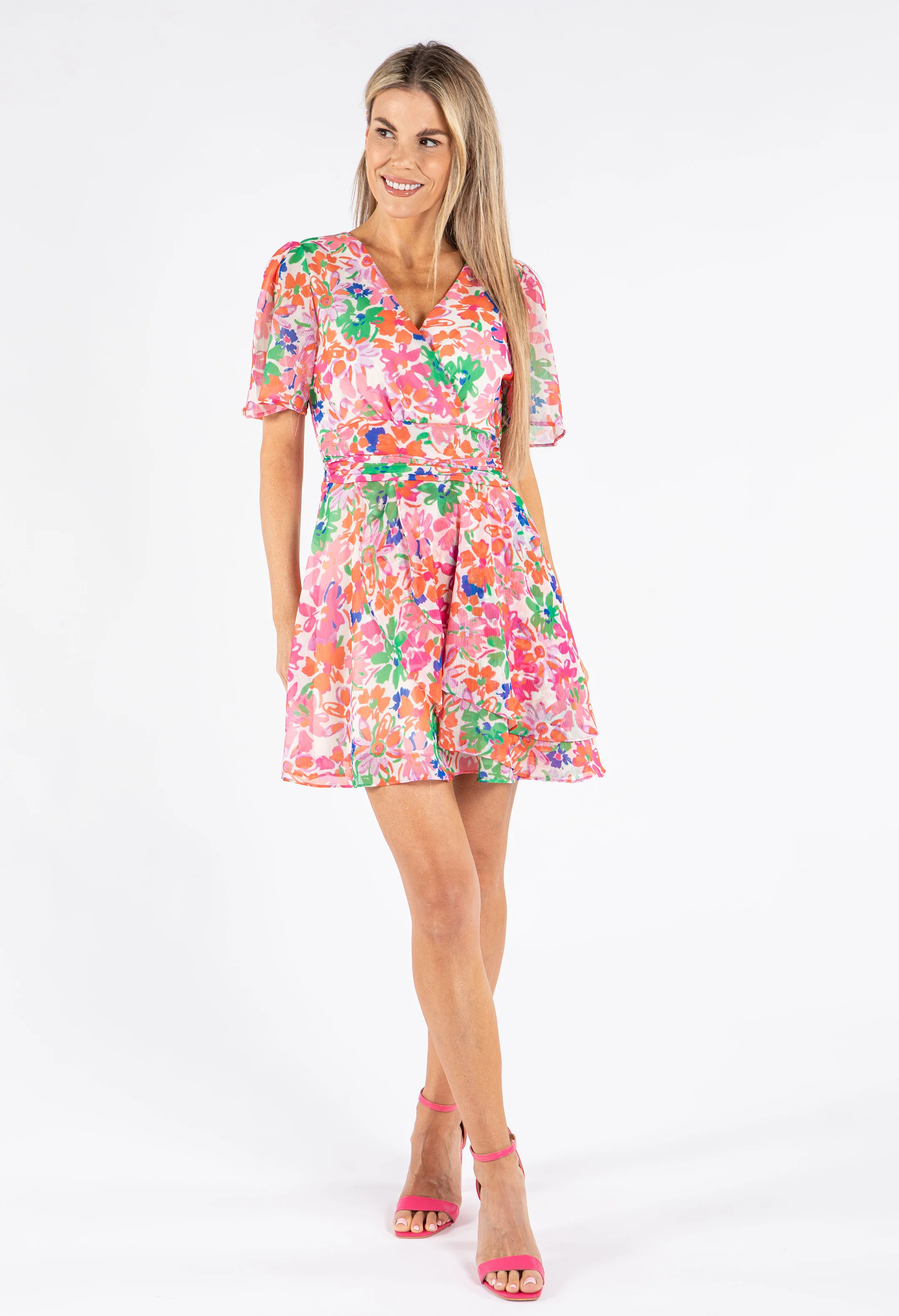 Floral Print Chiffon Wrap Dress