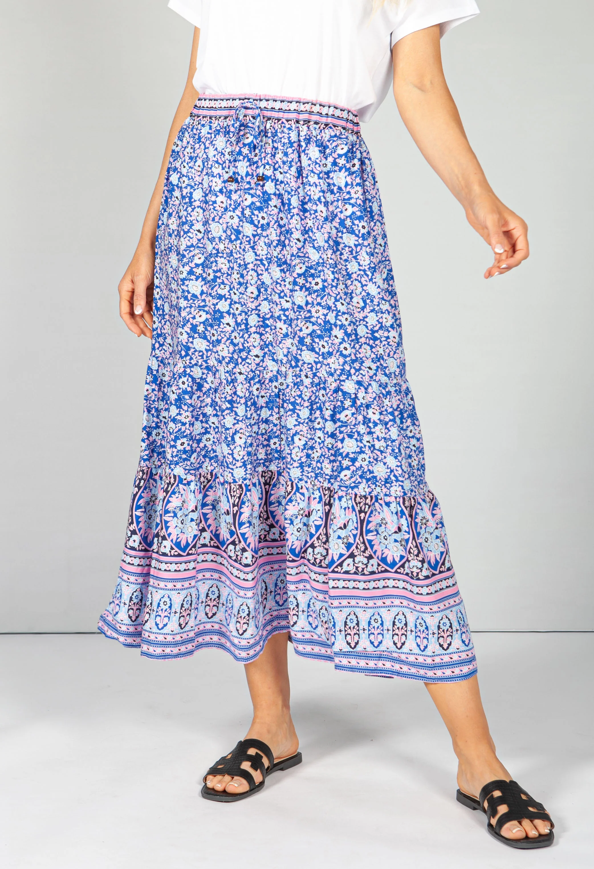 Royal Blue Blossom Print Skirt