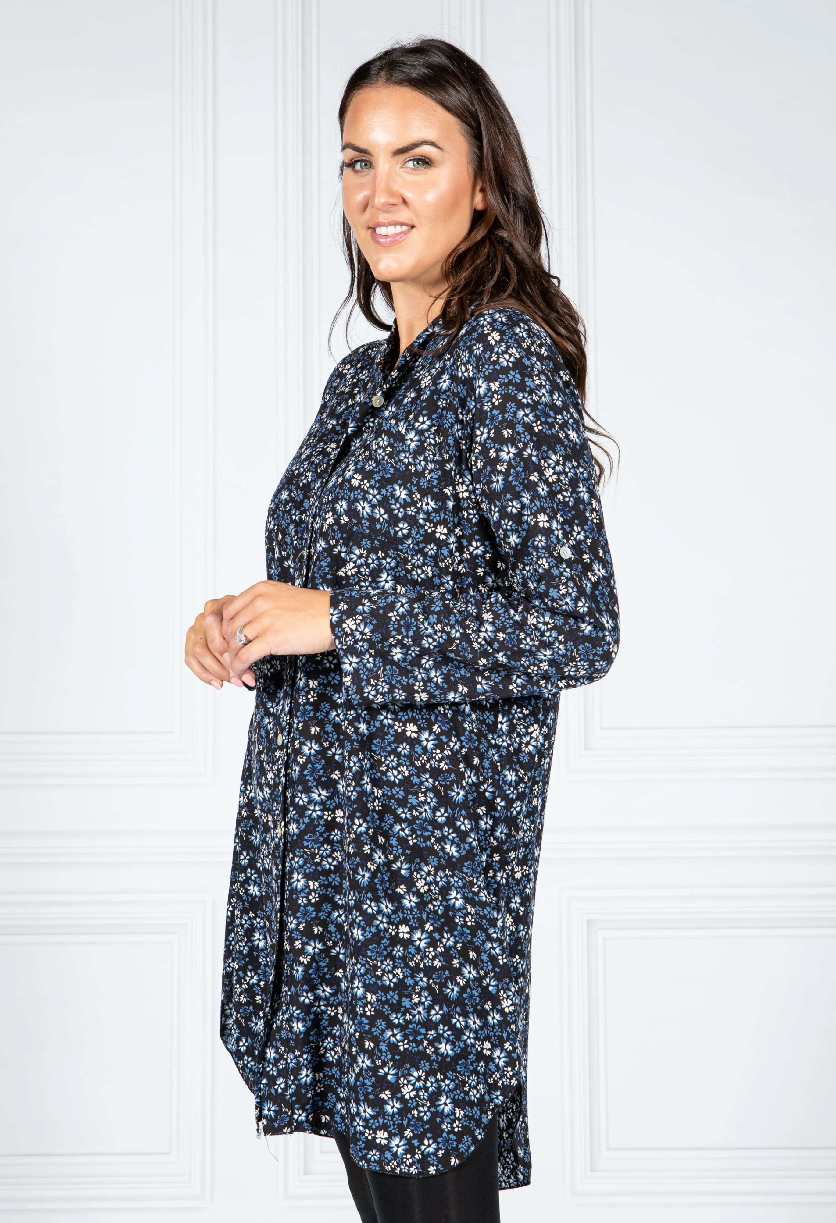 PAMELA SCOTT BLUE FLORAL SHIRT DRESS