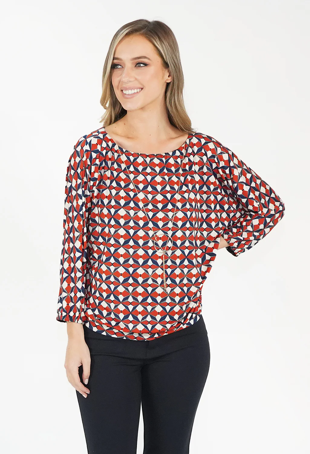Red Oversized Boat Neck Top