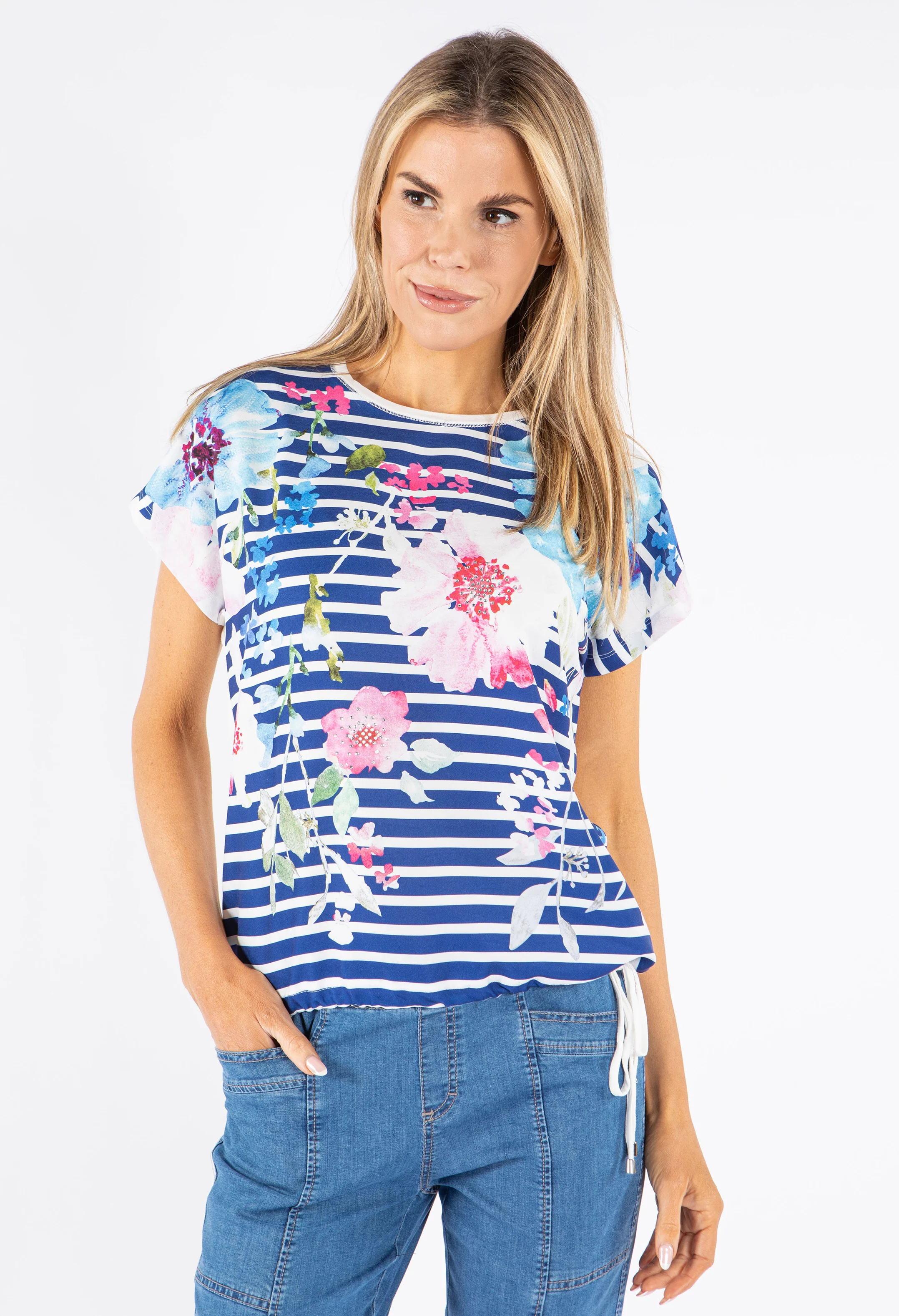 Stripped Top with Floral Graphic