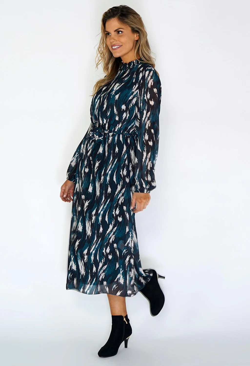 Zapara Petrol Flowing Midi Dress