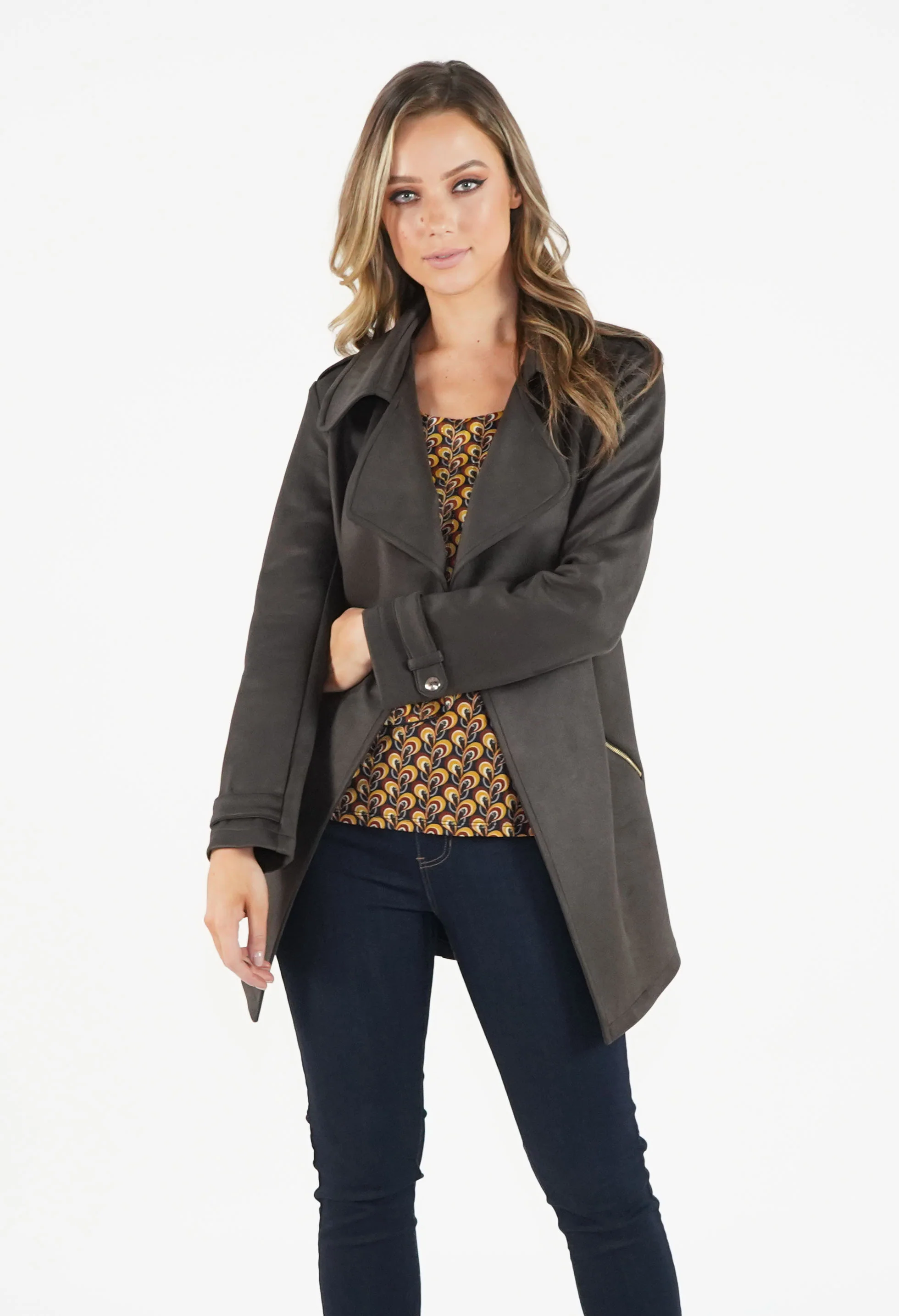 Espresso Open Front Biker Style Jacket