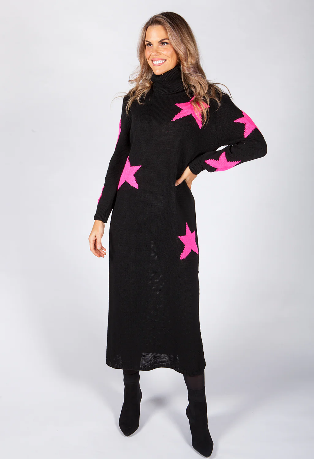 Black Star Knit Midi Dress