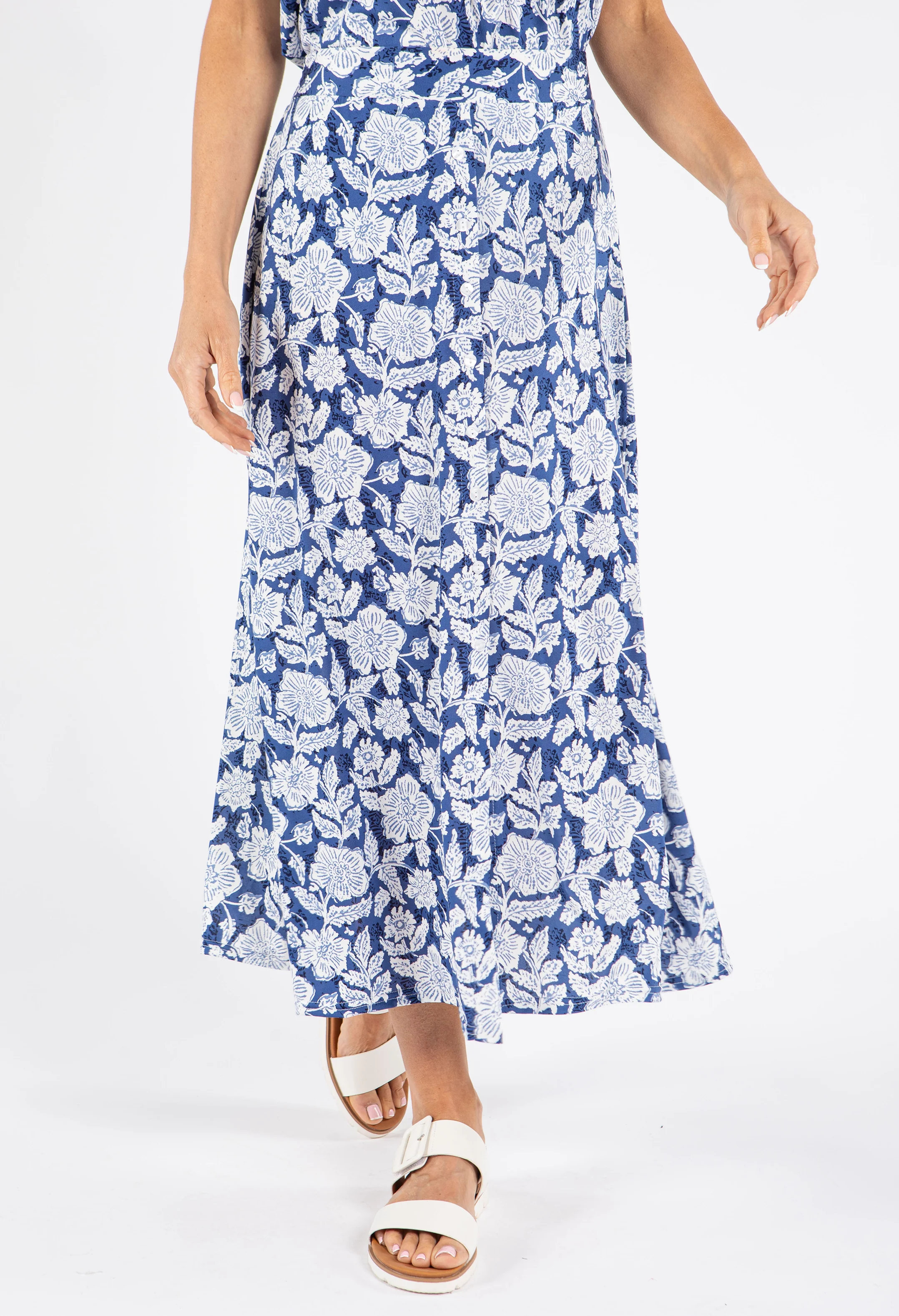 Buttoned Floral Midi Skirt