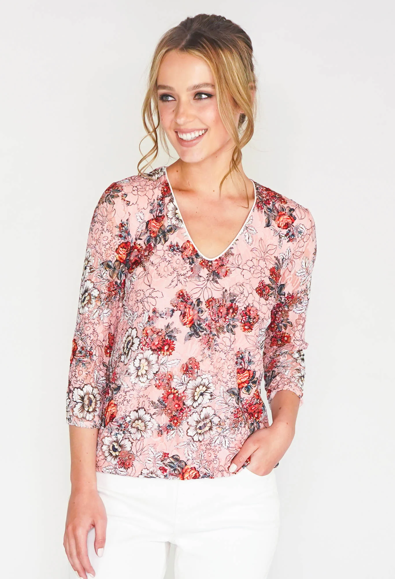 FLORAL PRINT LACE DESIGN TOP