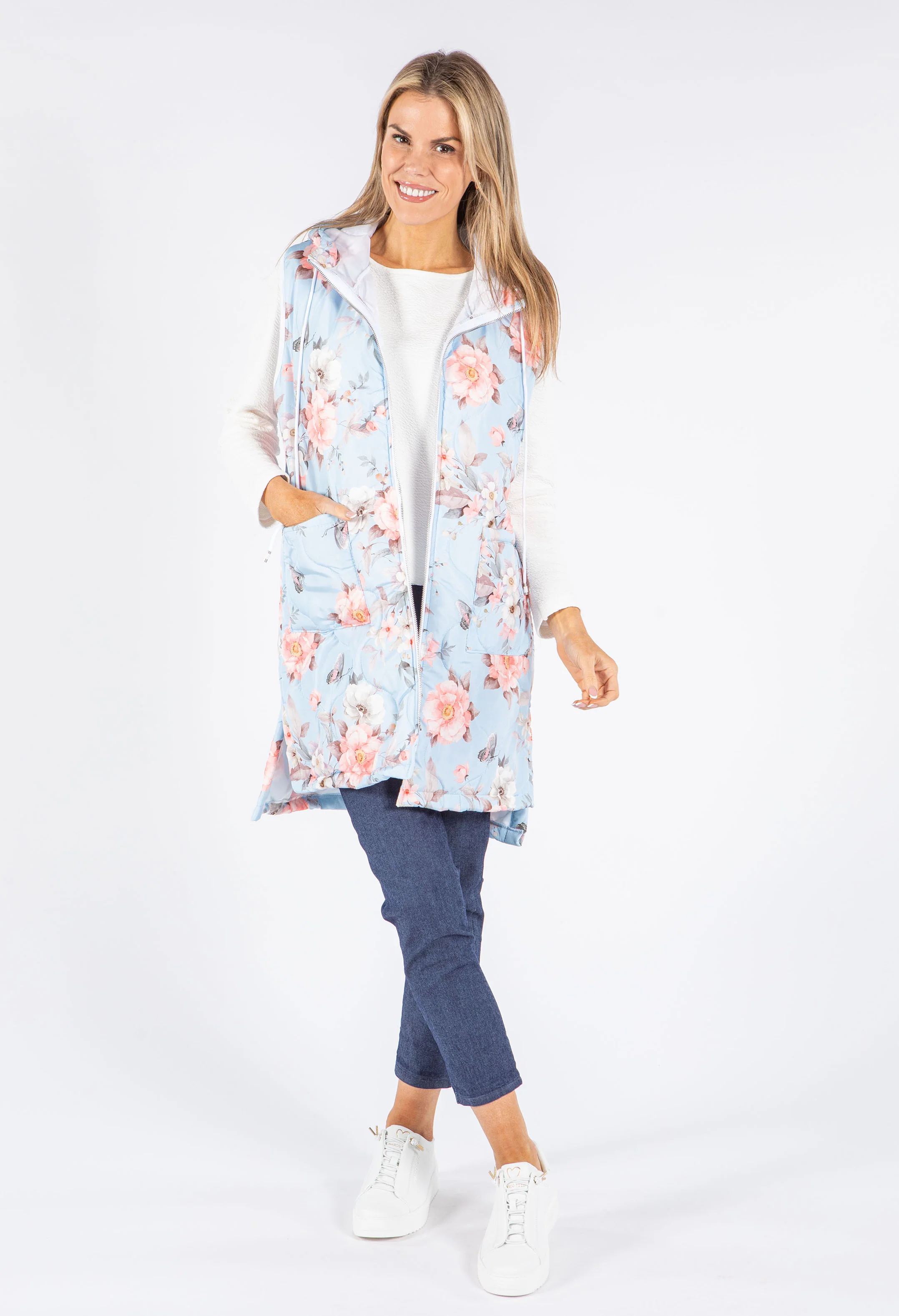 Longline Floral Print Gilet