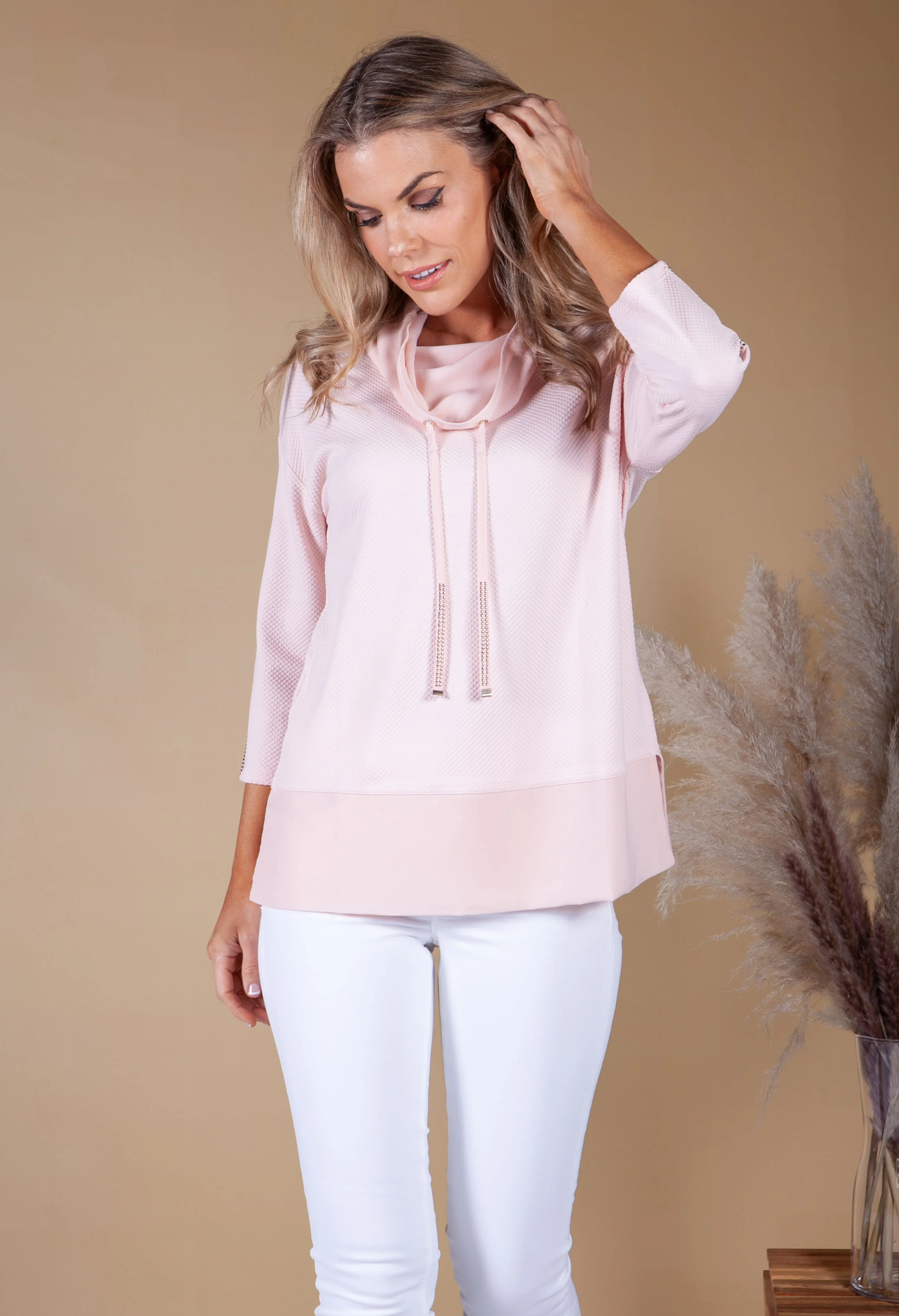 COWL NECK JUMPER WITH TIE DETAIL PINK