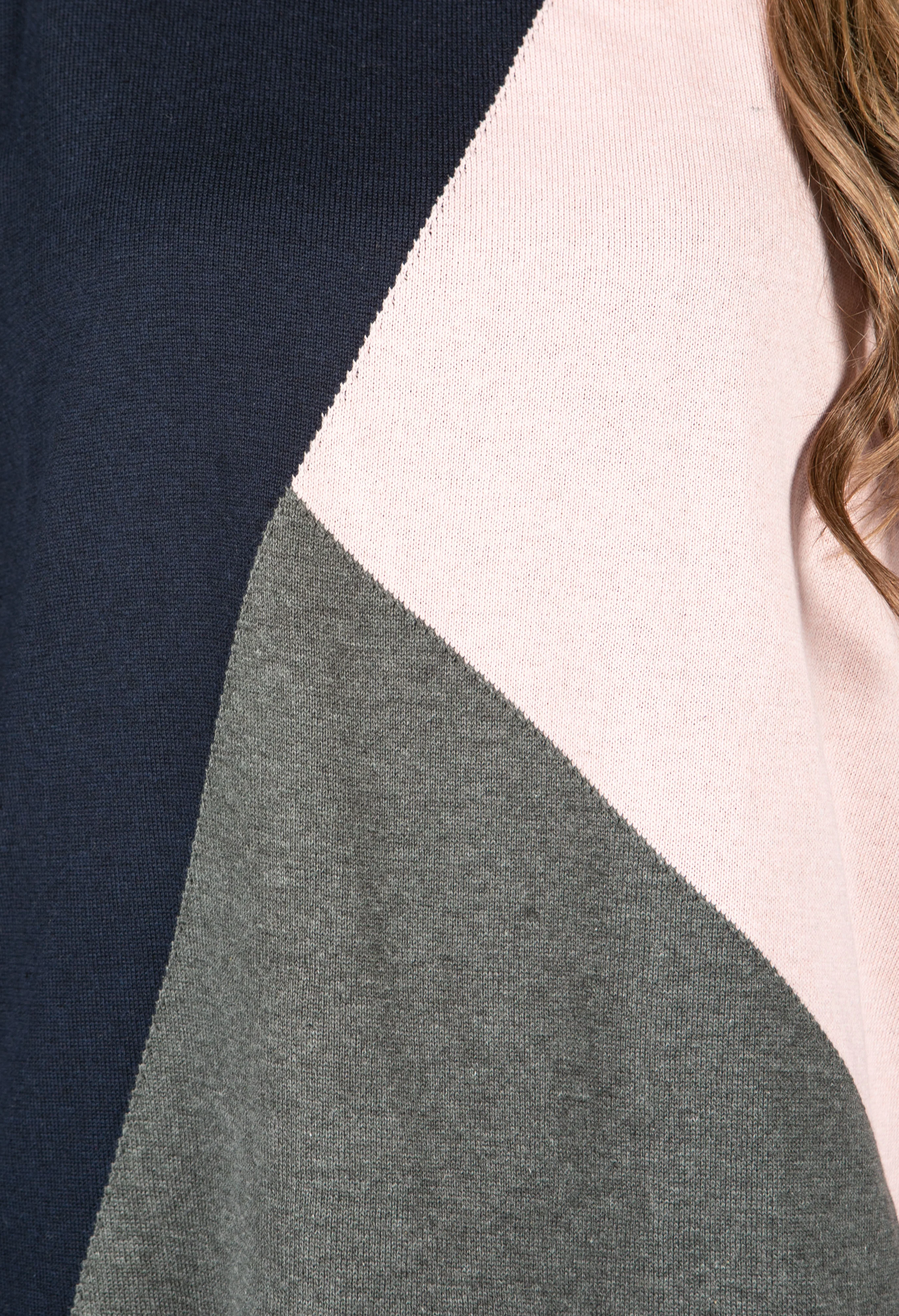 Colour Block Knit Pullover in Navy
