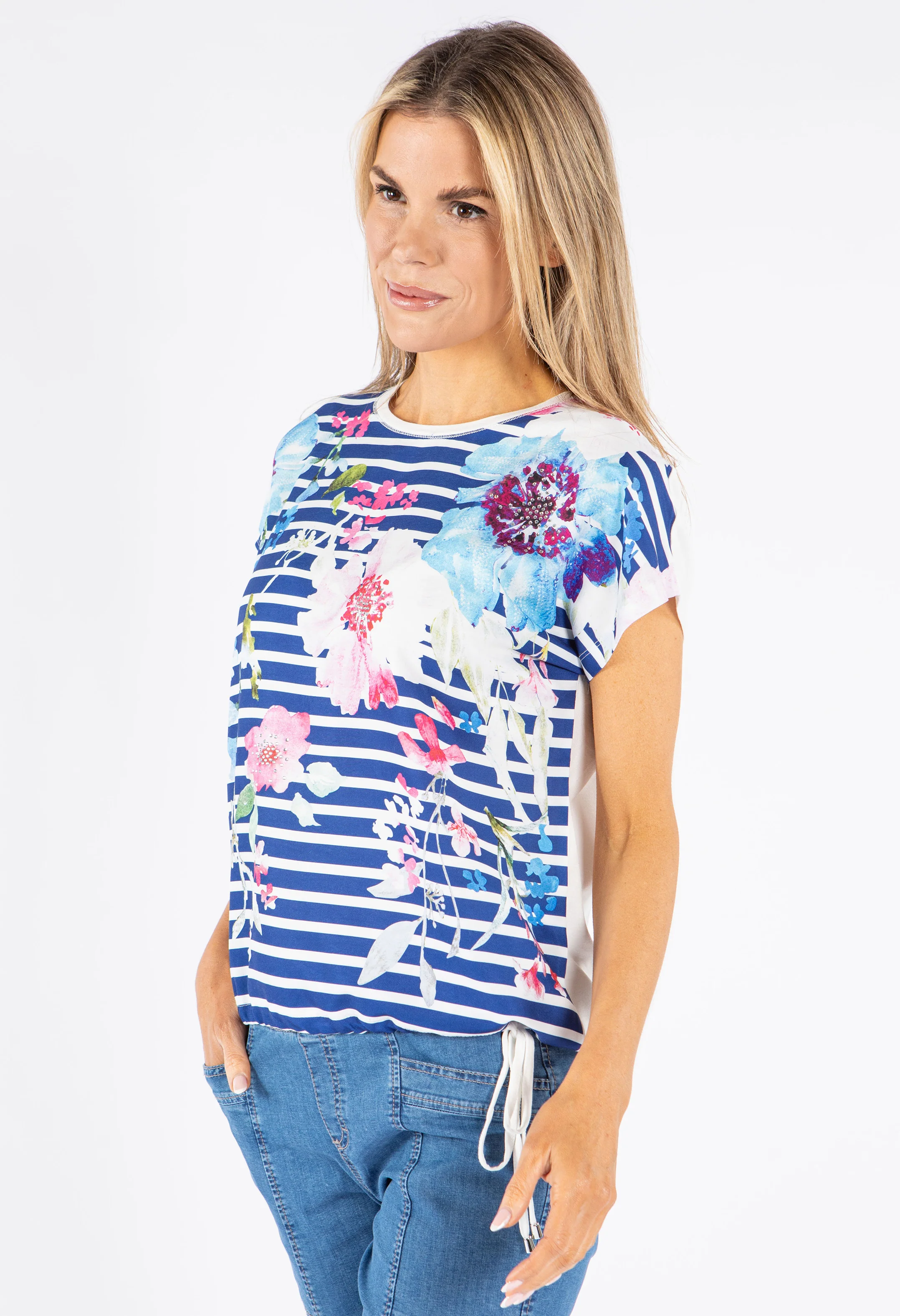 Stripped Top with Floral Graphic
