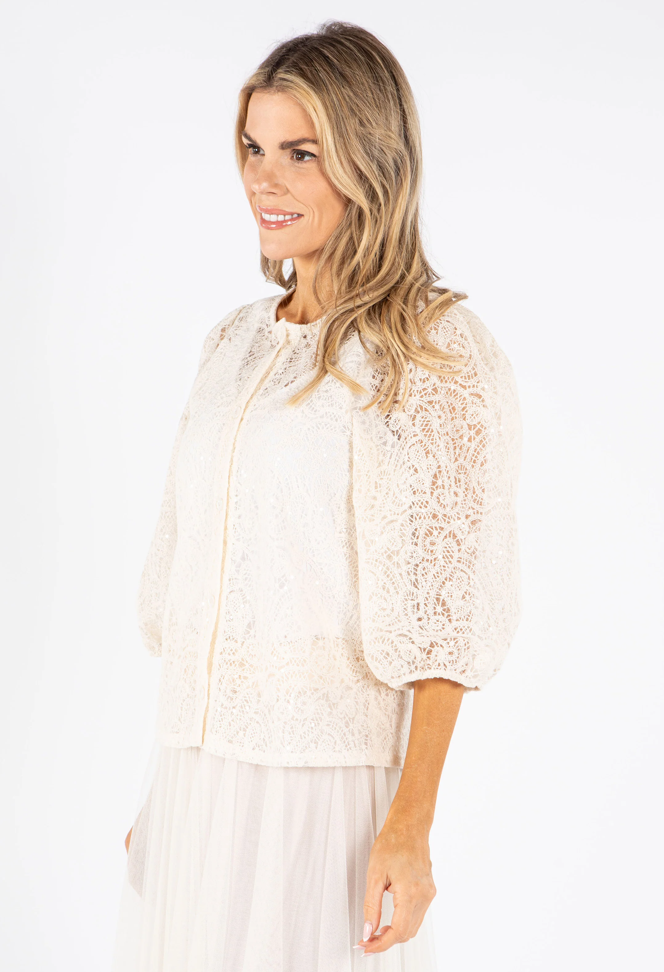 Lace Balloon Sleeve Top