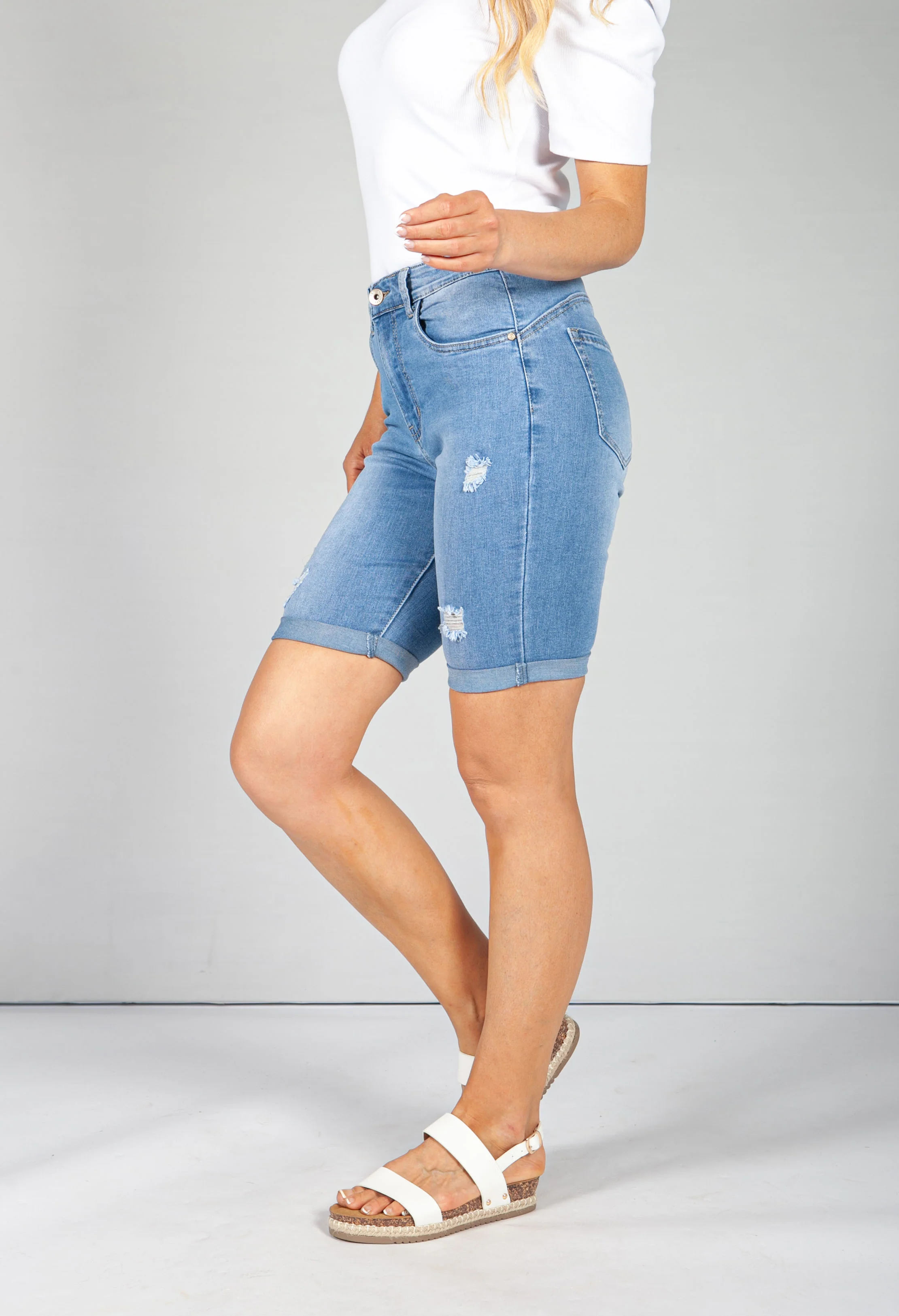 Distressed Denim Shorts