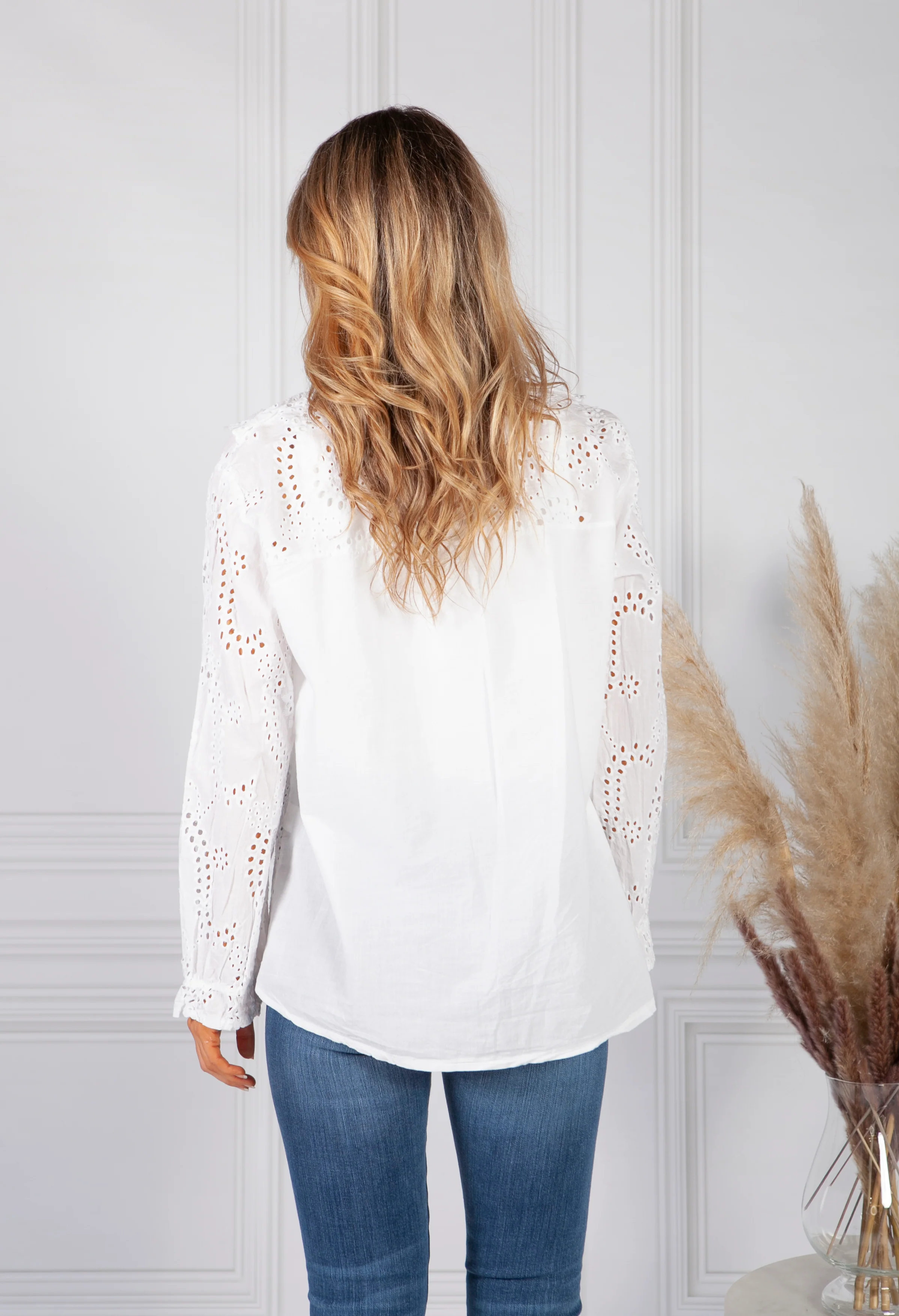 Ruffle Broderie Anglaise Blouse in White