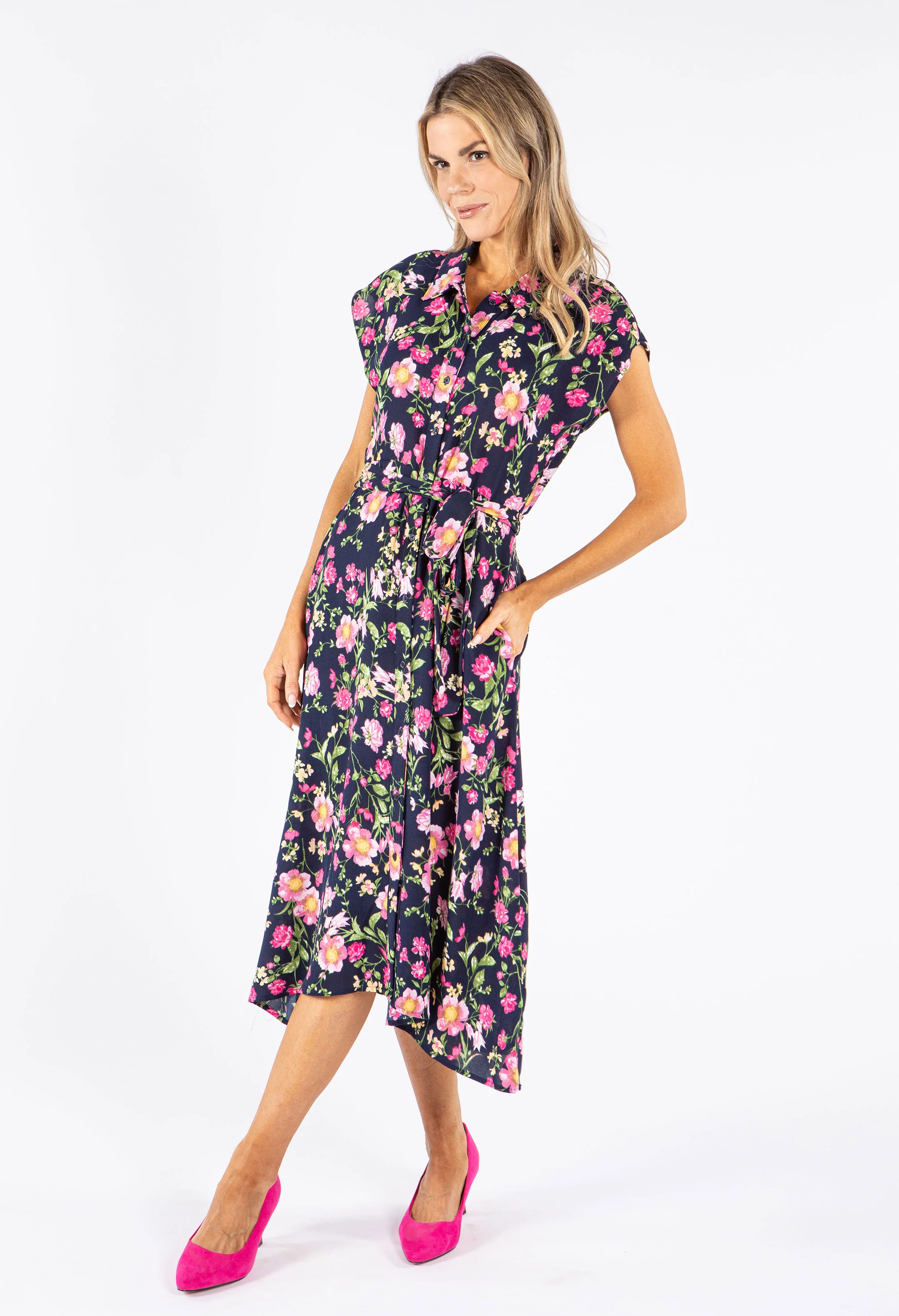 Midi Floral Print Shirt Dress