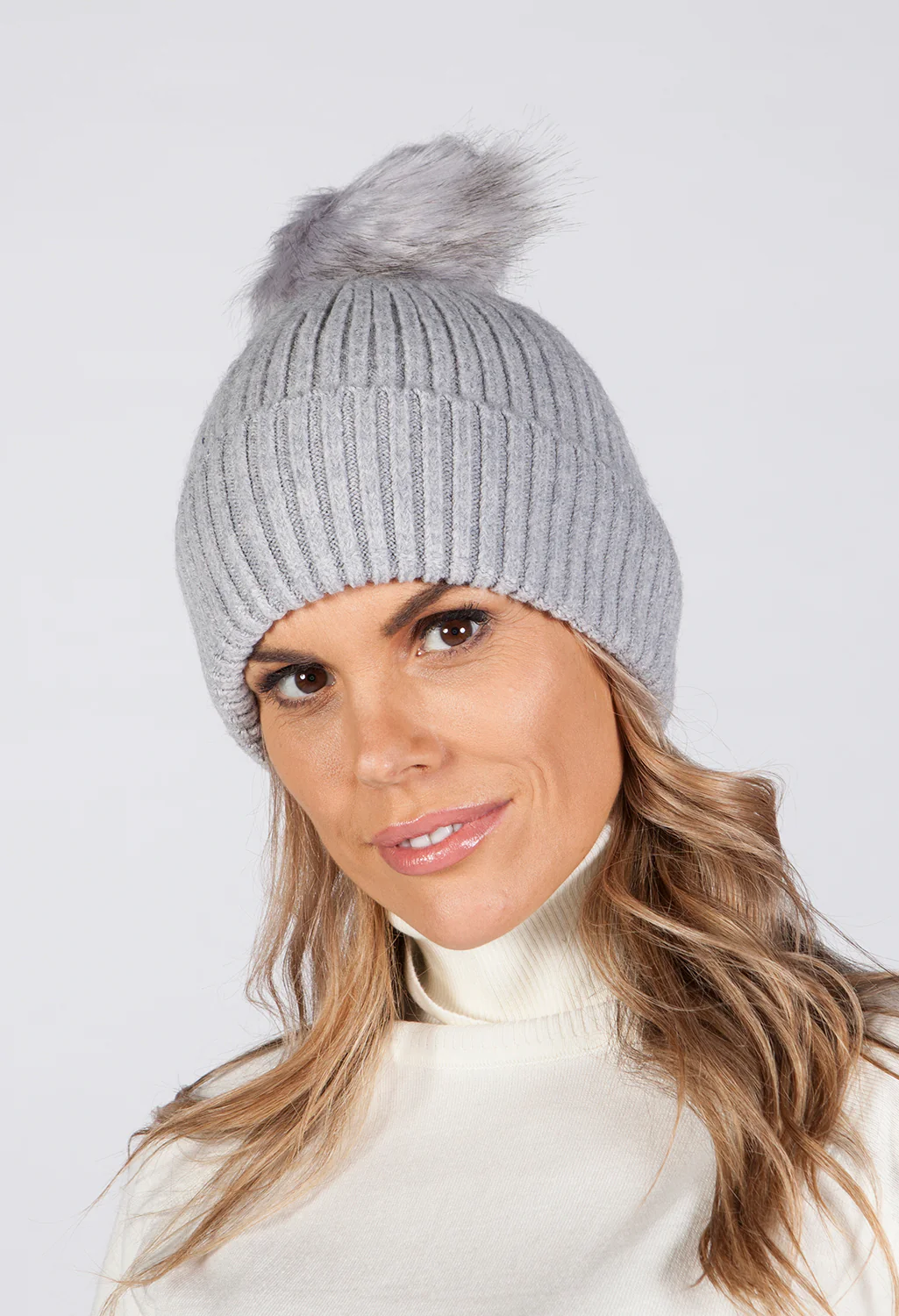 Grey Pom Pom Hat