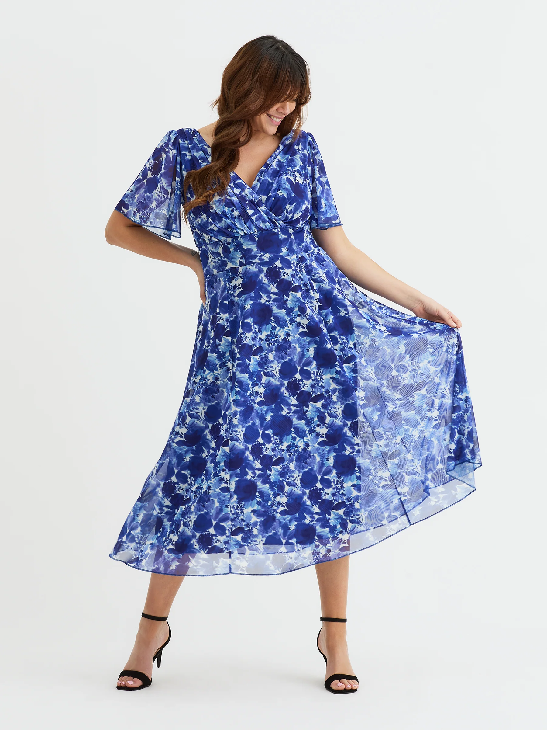 Victoria Angel Sleeve Mesh Midi Curve+ Dress