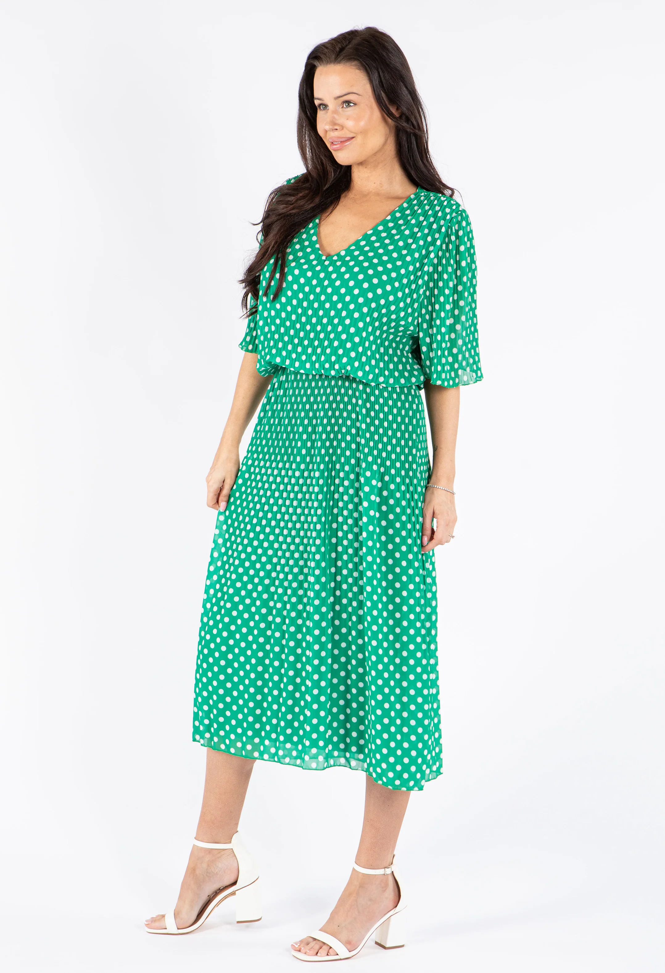 Plisse Pleat Polka Dot Dress