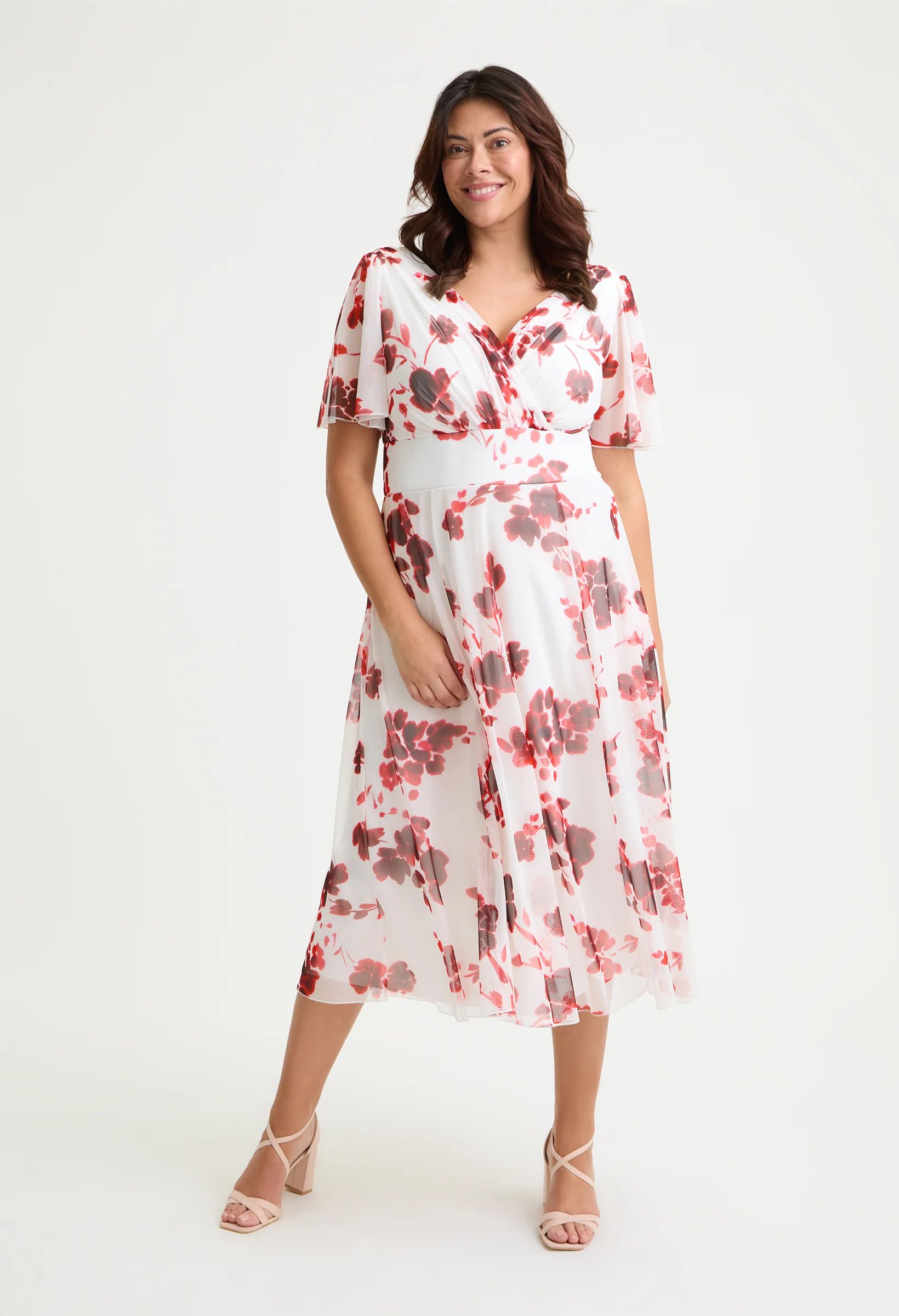 Victoria Angel Sleeve Mesh Midi Curve+ Dress