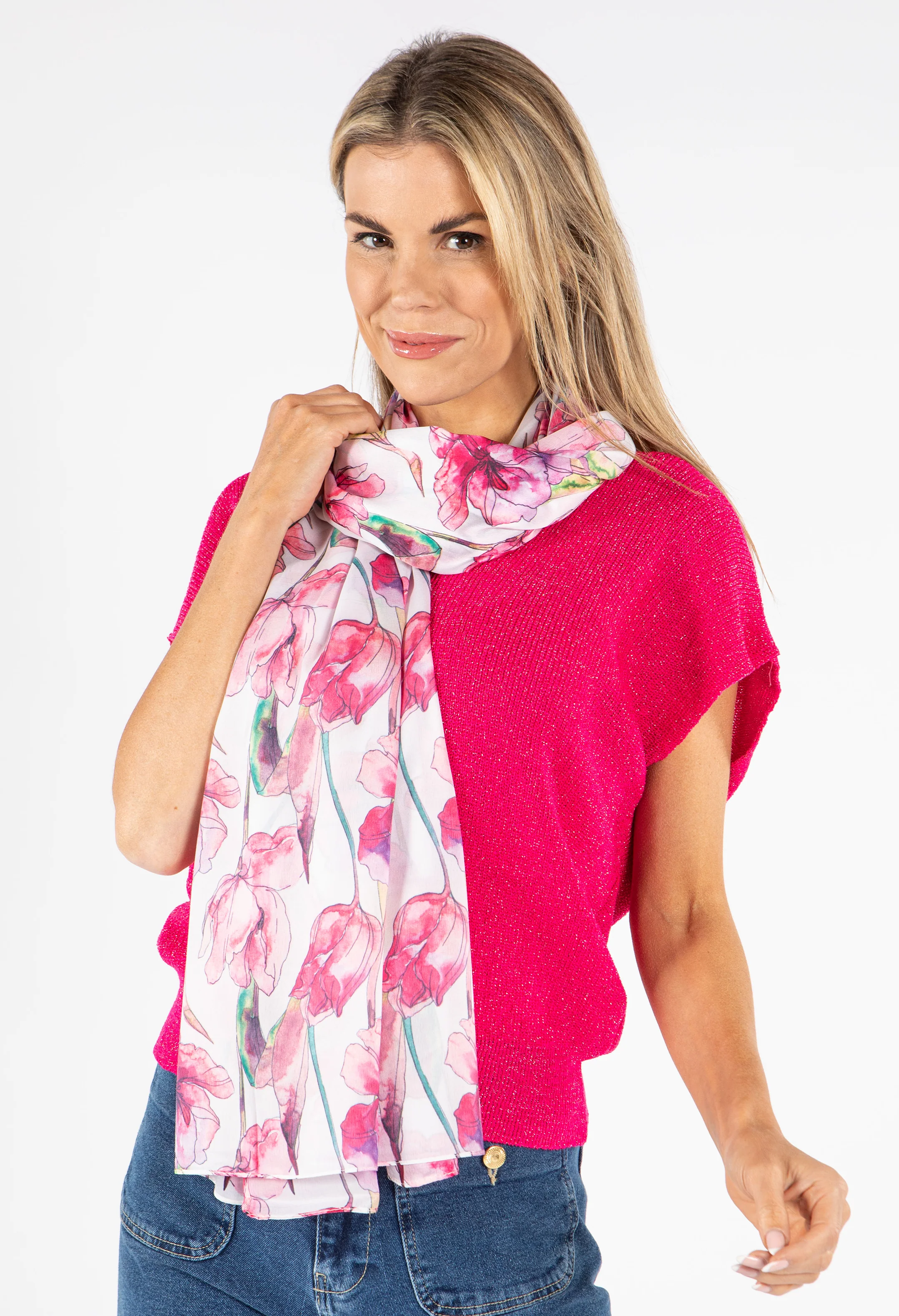 Satin Feel Floral Print Scarf