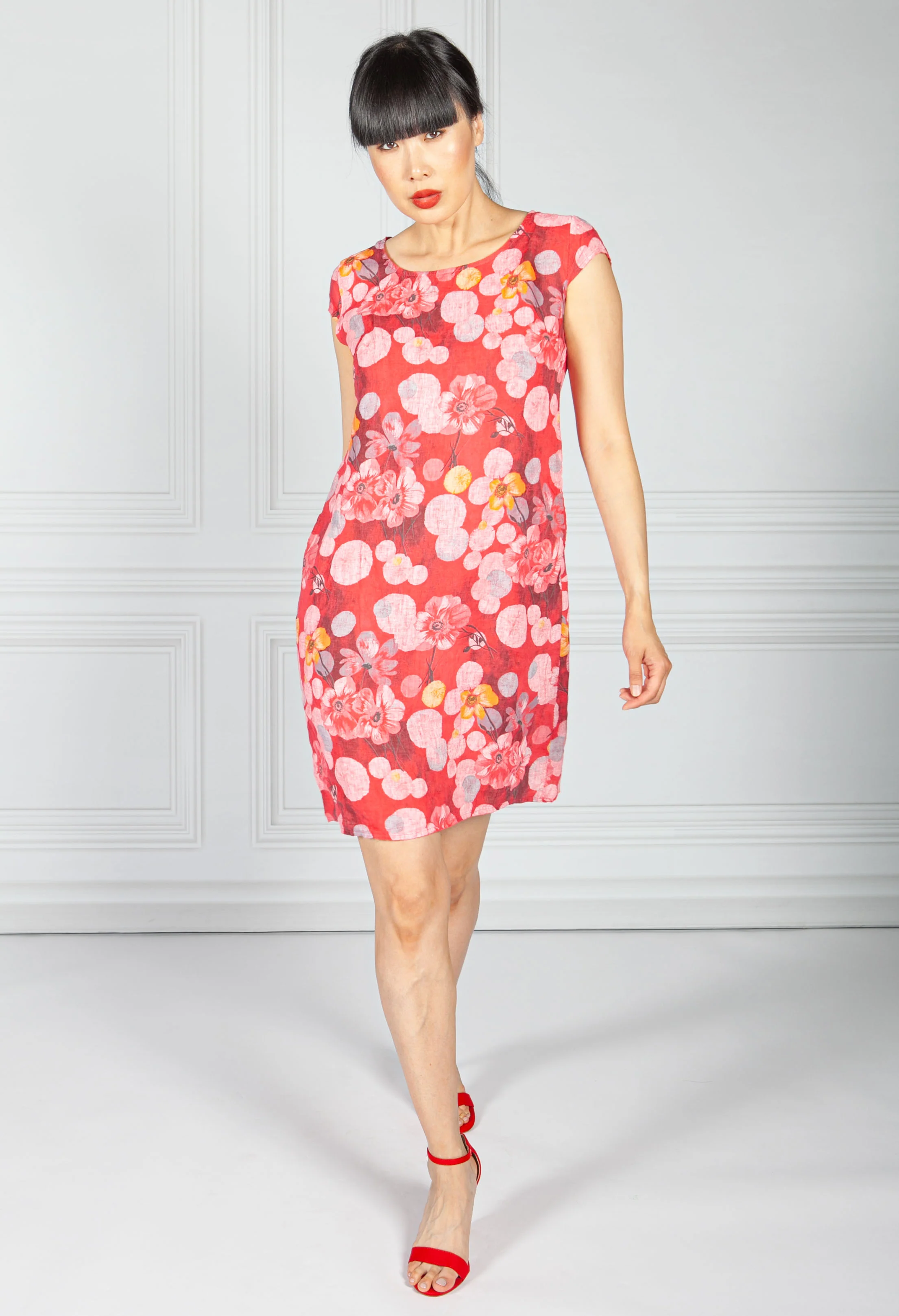 Linen Dress in Red Floral