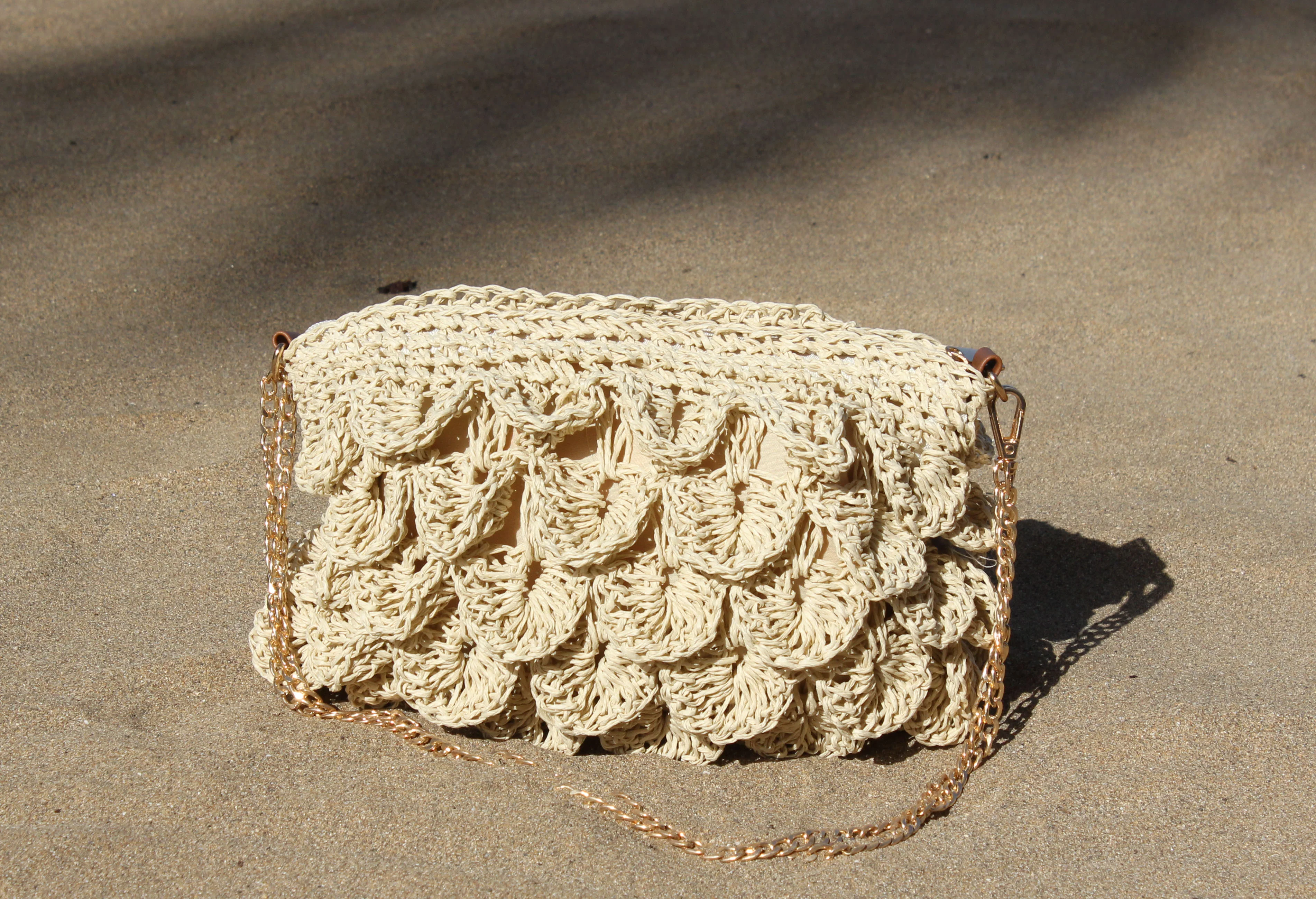 Straw Scalloped Cross Body Bag