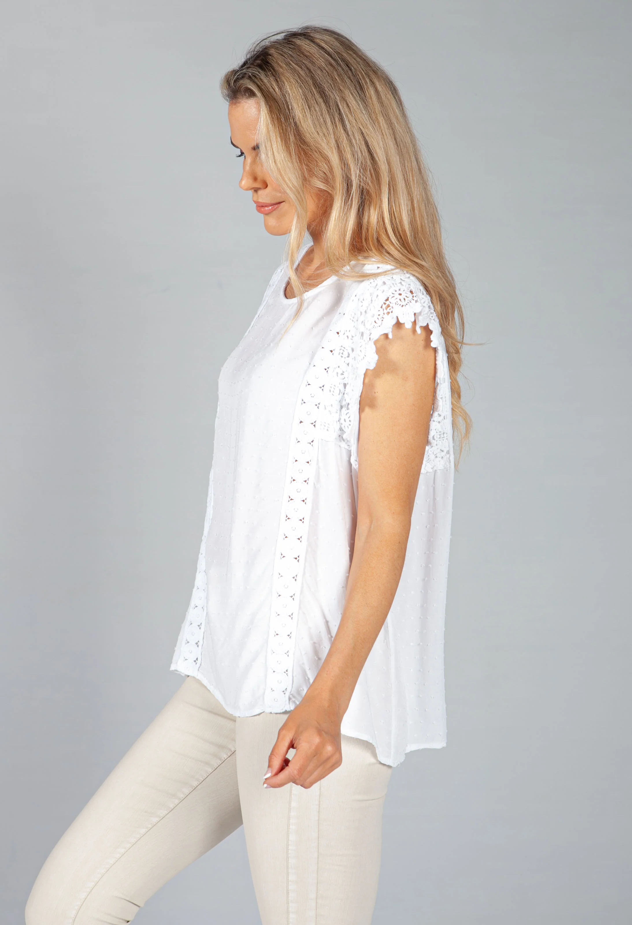 Lace Border White Blouse