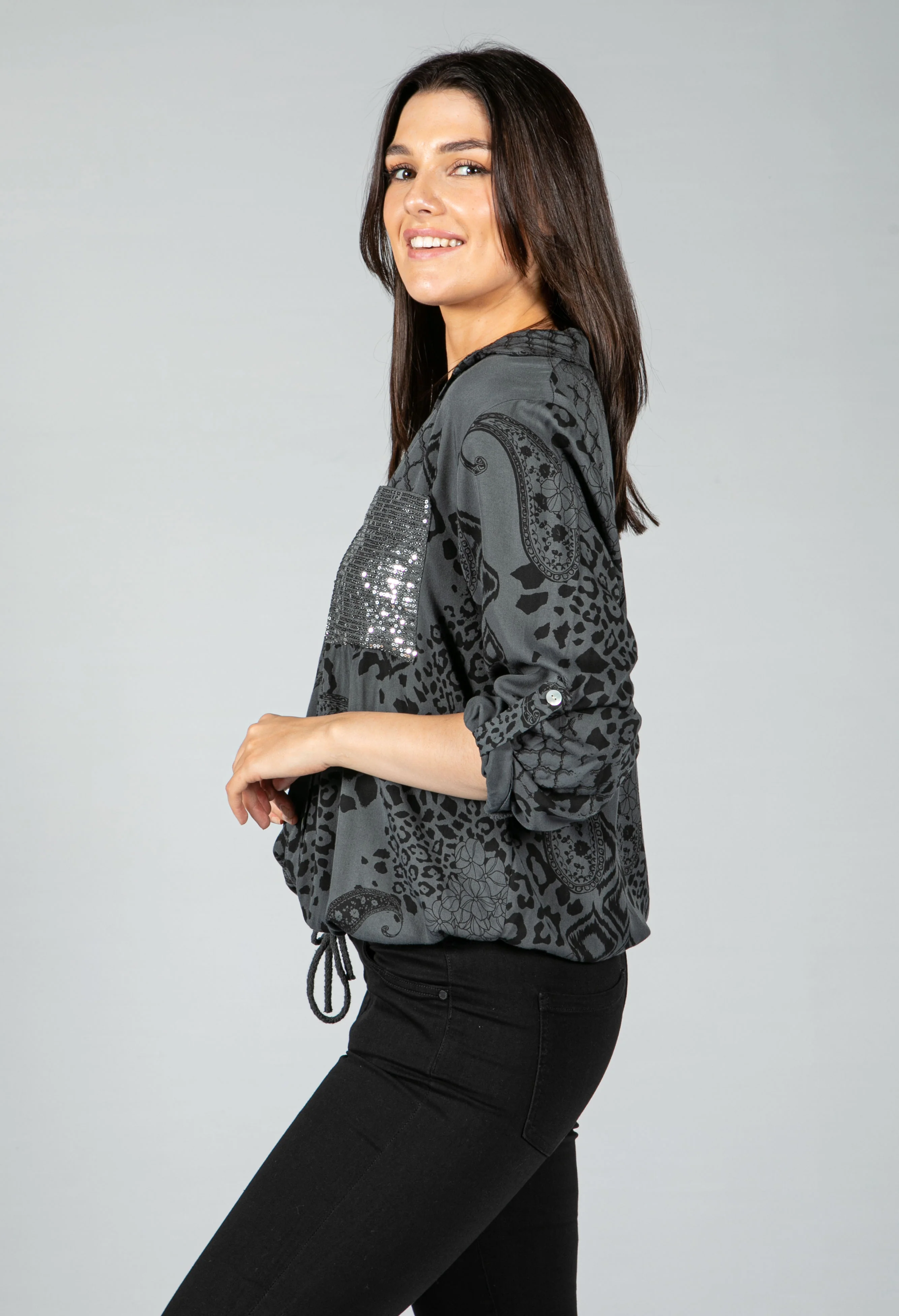 casual printed shirt in charcoal