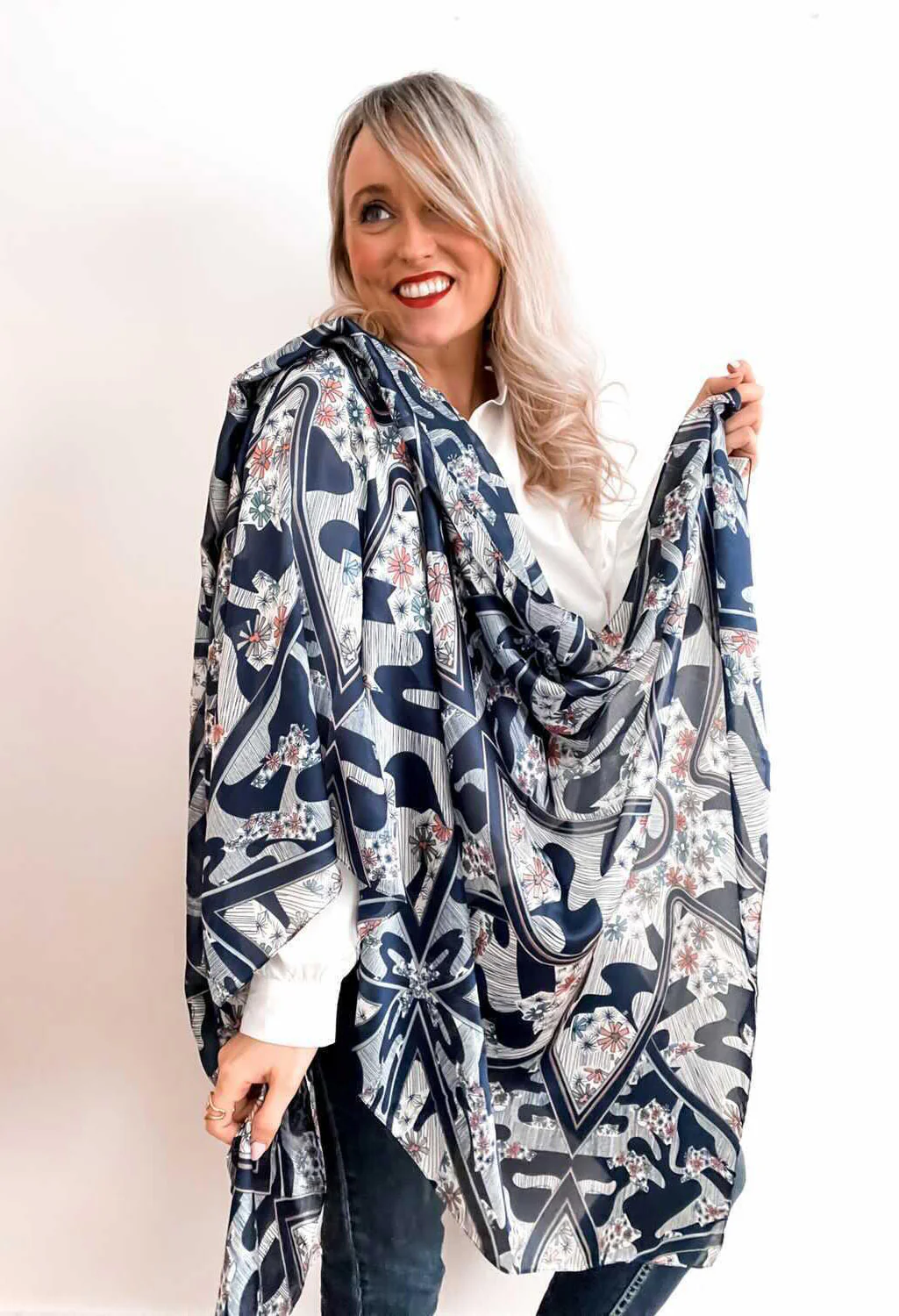 Blue Flower Print Scarf