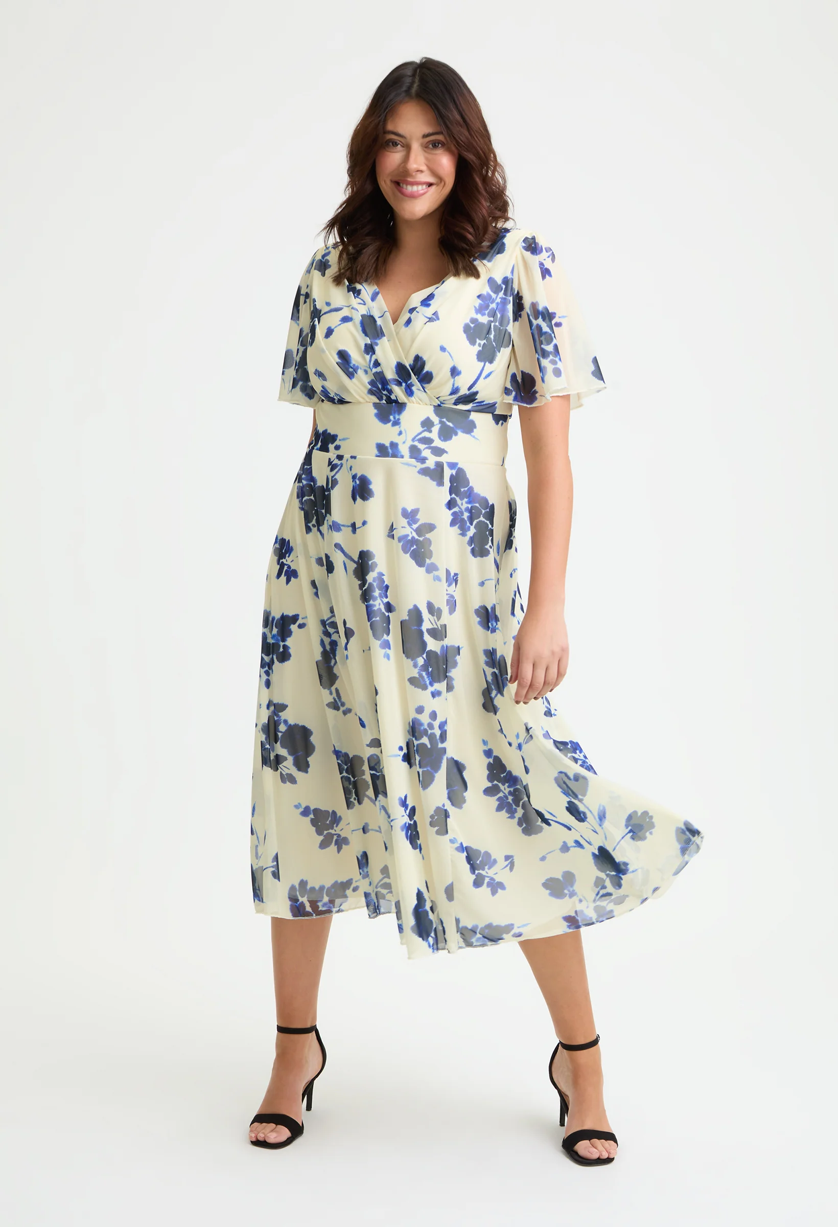 Victoria Angel Sleeve Mesh Midi Curve+ Dress
