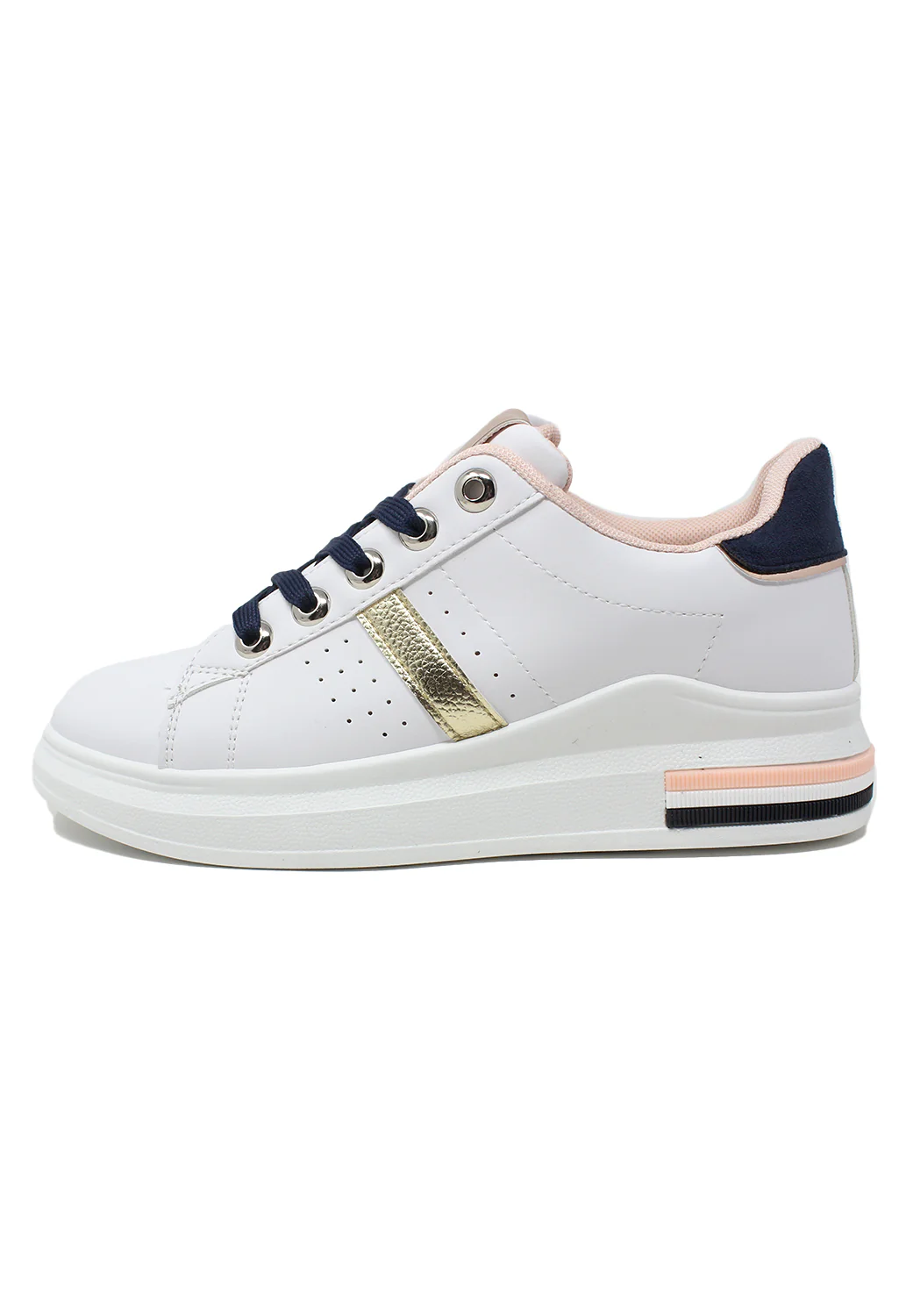 White/Navy laced Trainer