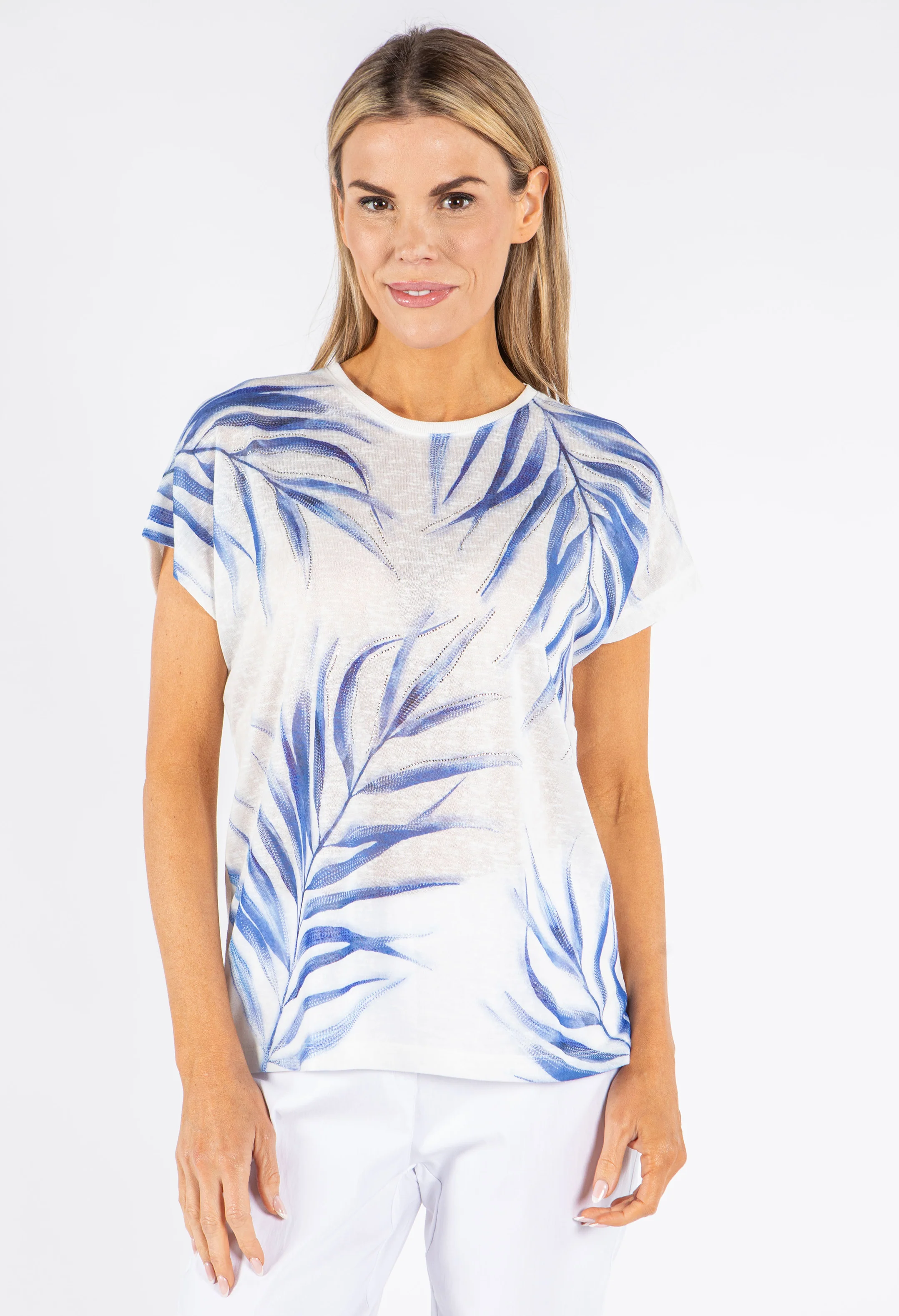 Palm Print Diamante Top