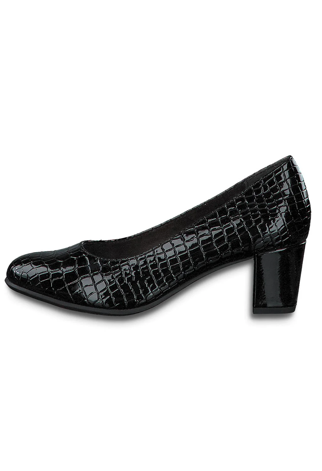 Black Croc Print Low Heel Court Shoe