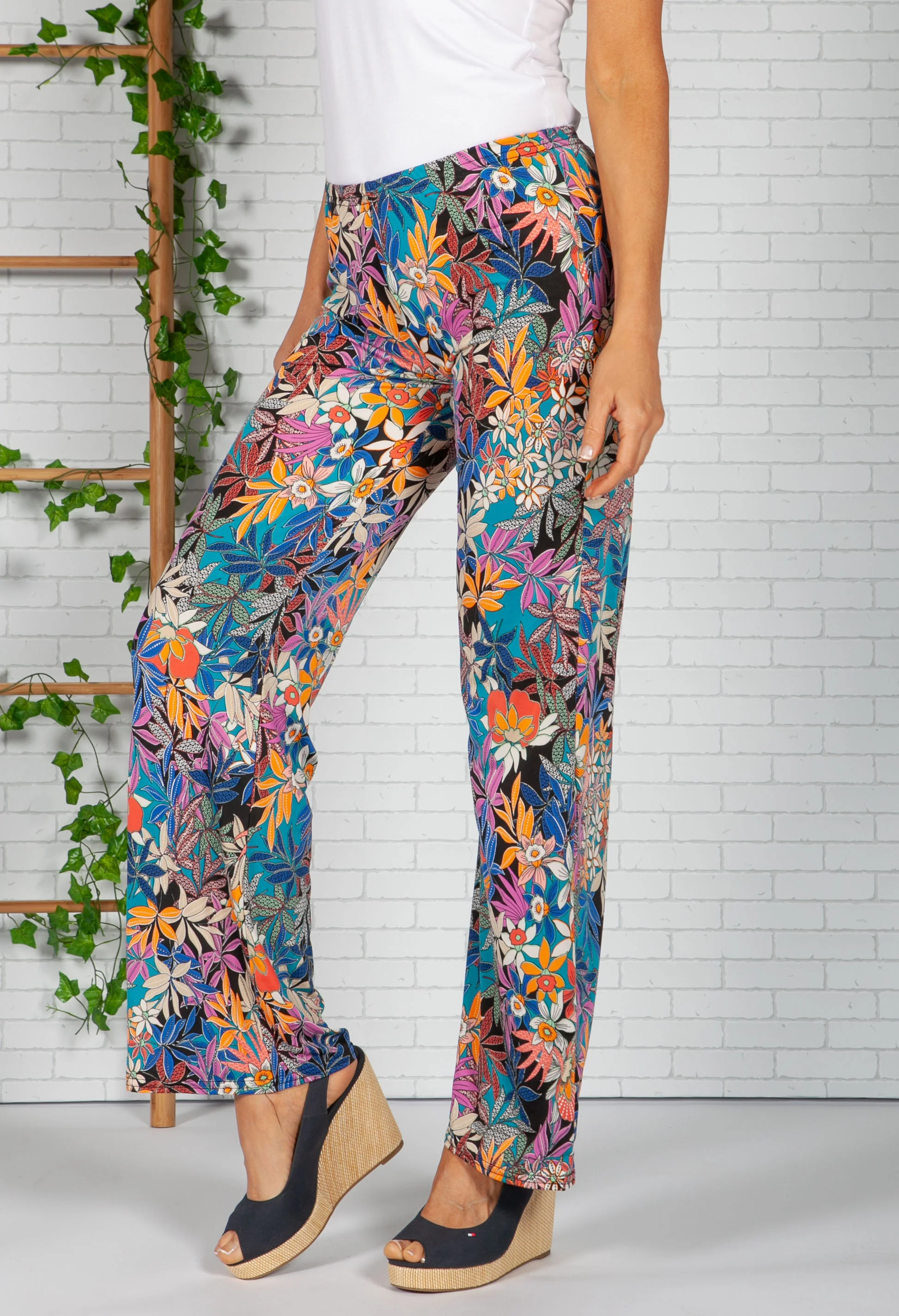 Tropic Print Trousers in Black