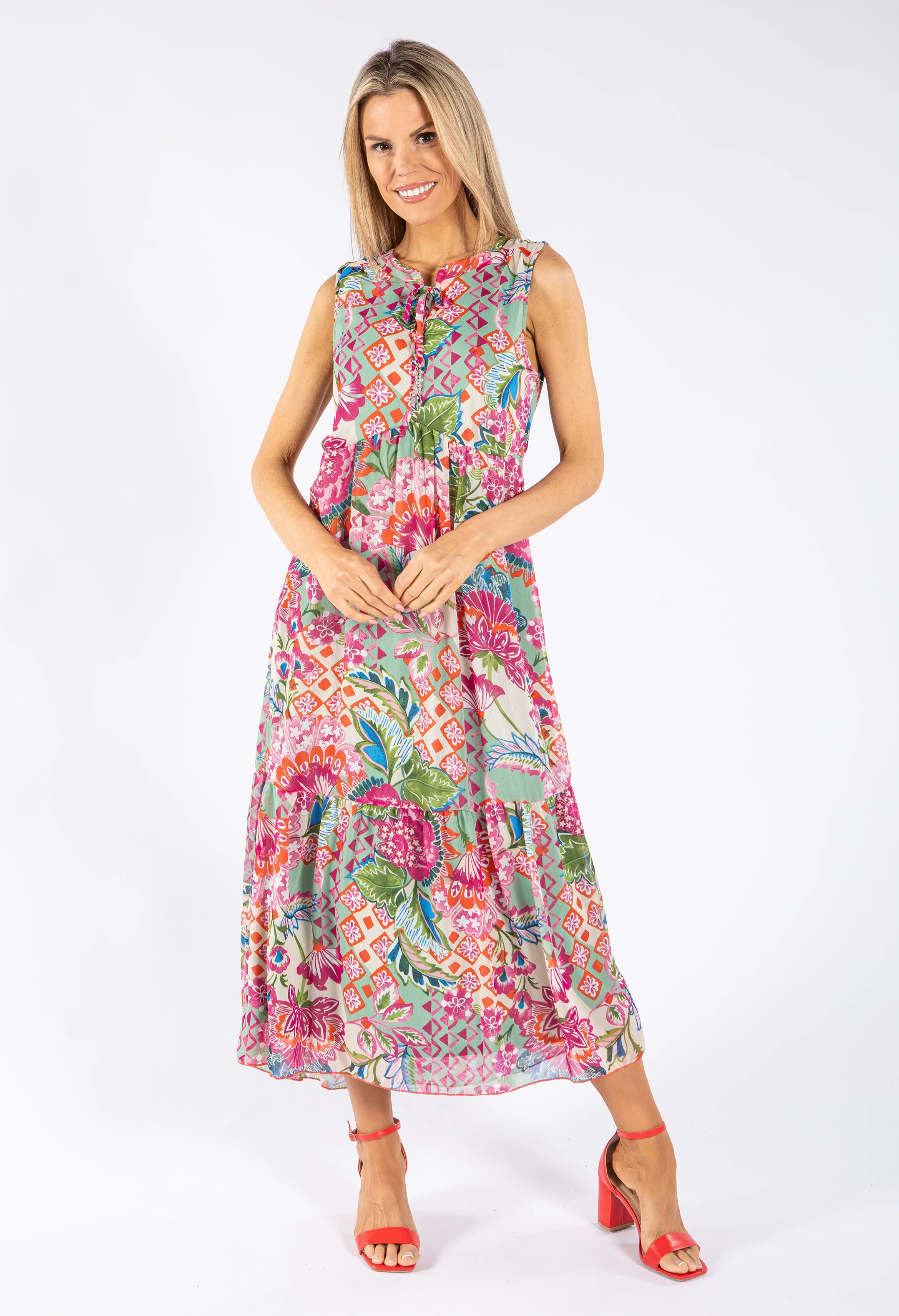 Mixed Print Tiered Dress